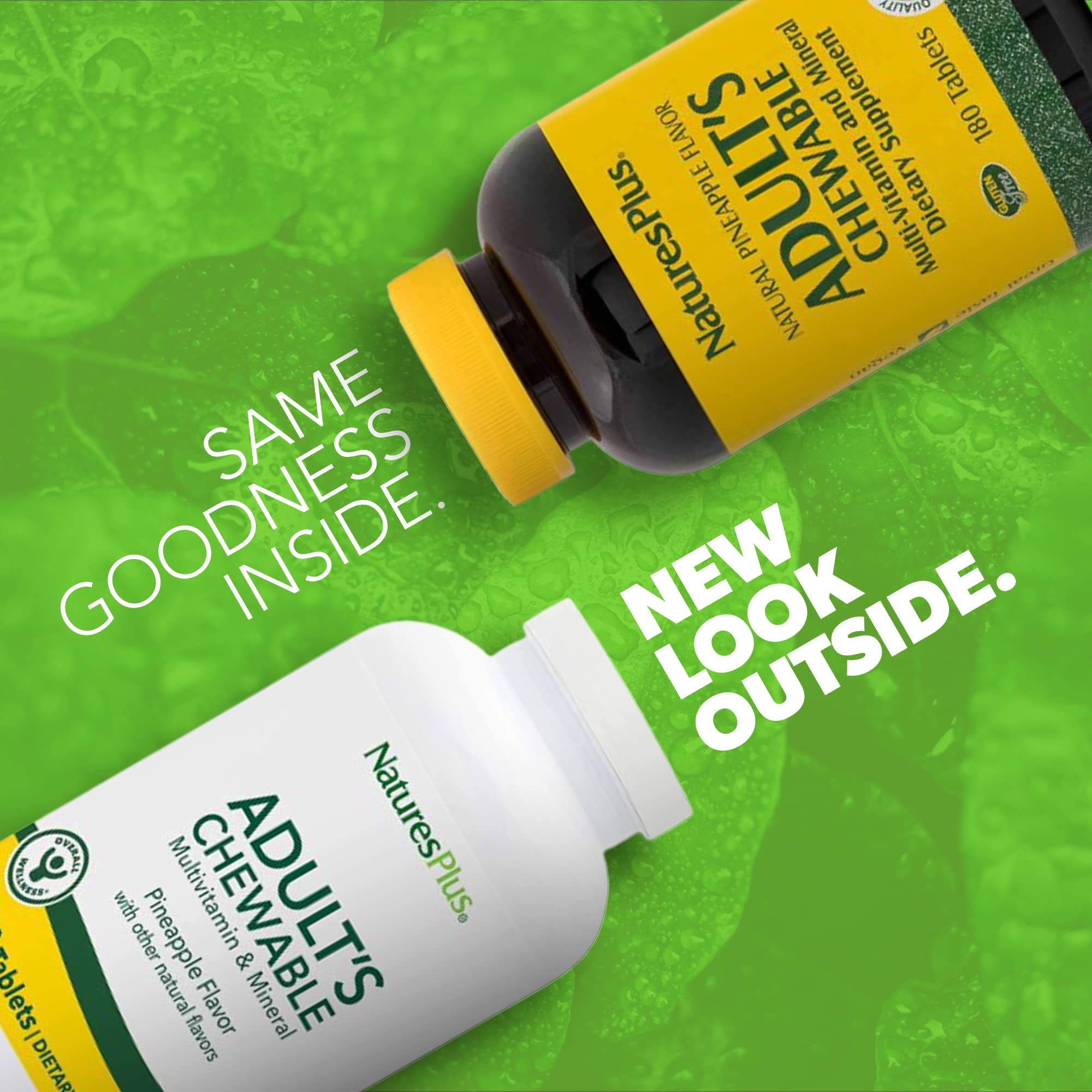 NaturesPlus Adult's Chewable Multivitamin - 180 Vegetarian Tablets - Pineapple Flavor - Natural Whole Foods Supplement for Overall Health, Energy - Gluten-Free - 180 Servings