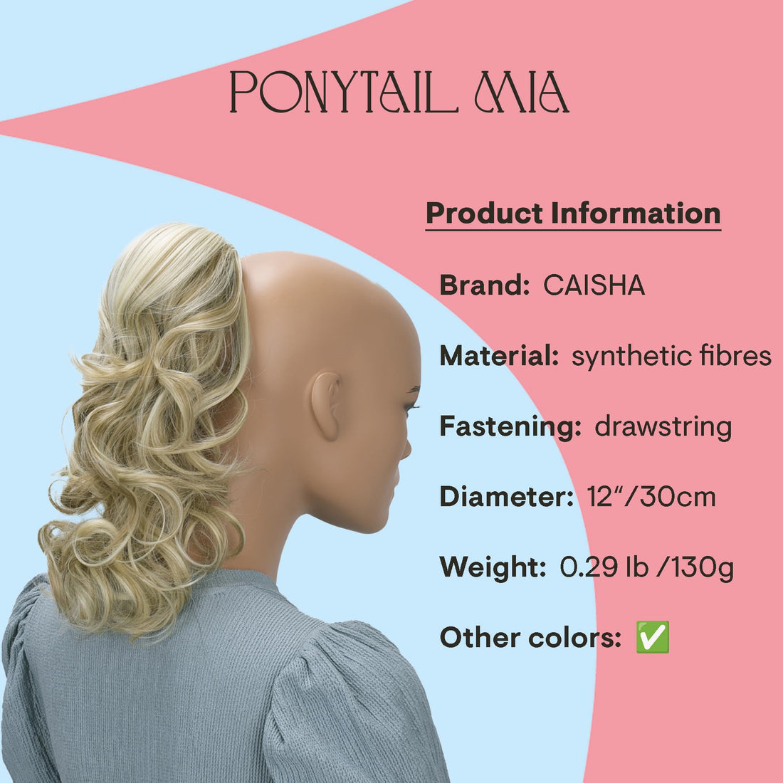 PRTTYSHOP Hair Piece Pony Tail Extension Draw String Voluminous Curly Heat-Resisting 14 light blonde mix 24H613 PH209