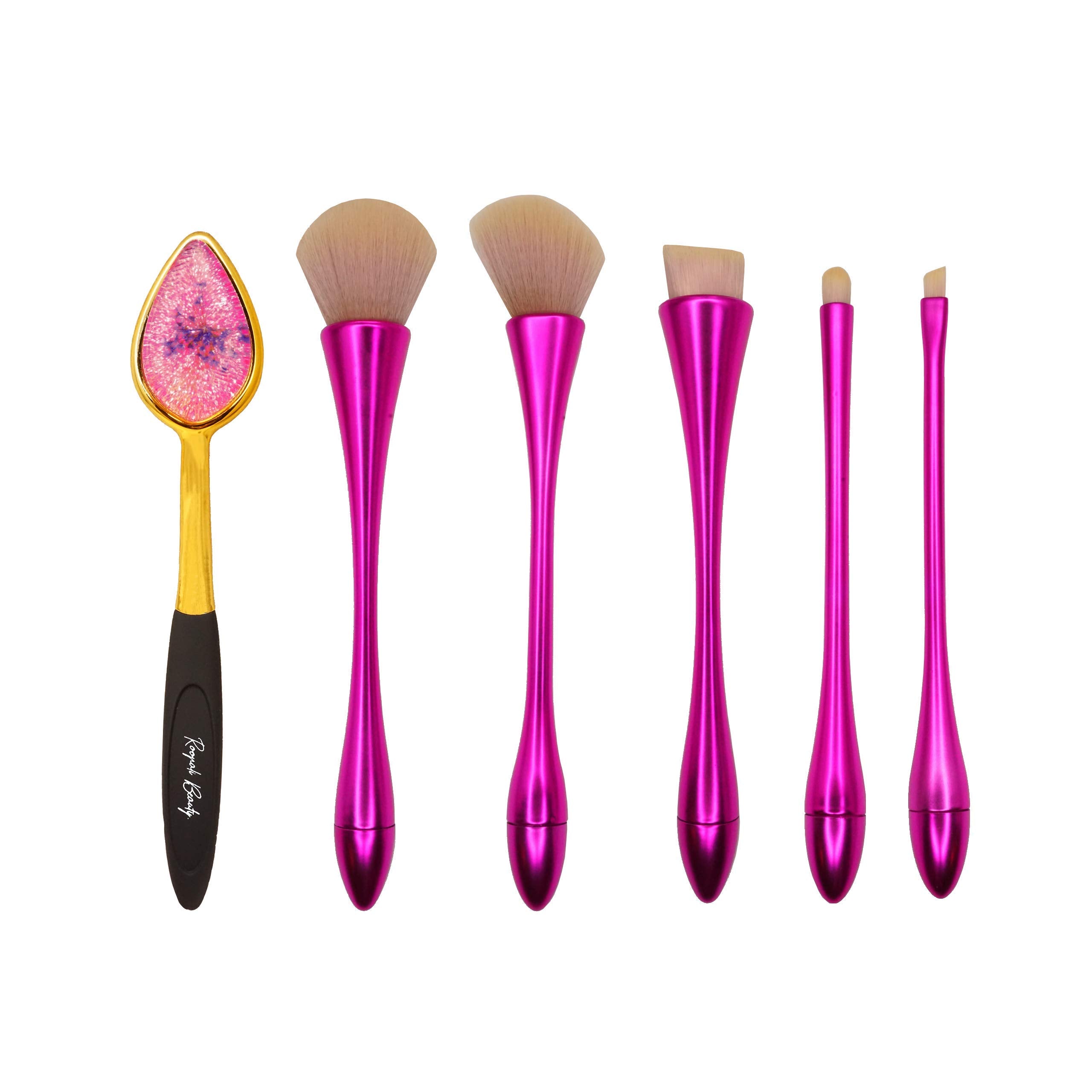 Professional Makeup Brush Set; 6 PC Flower Child DELUXE by Roopali Beauty ââ‚¬â€œSoft Silicone Pointed Applicator AND 5 Vegan Nylon Brushes - Compatible with Liquid, Cream or High-End Powder Cosmeti