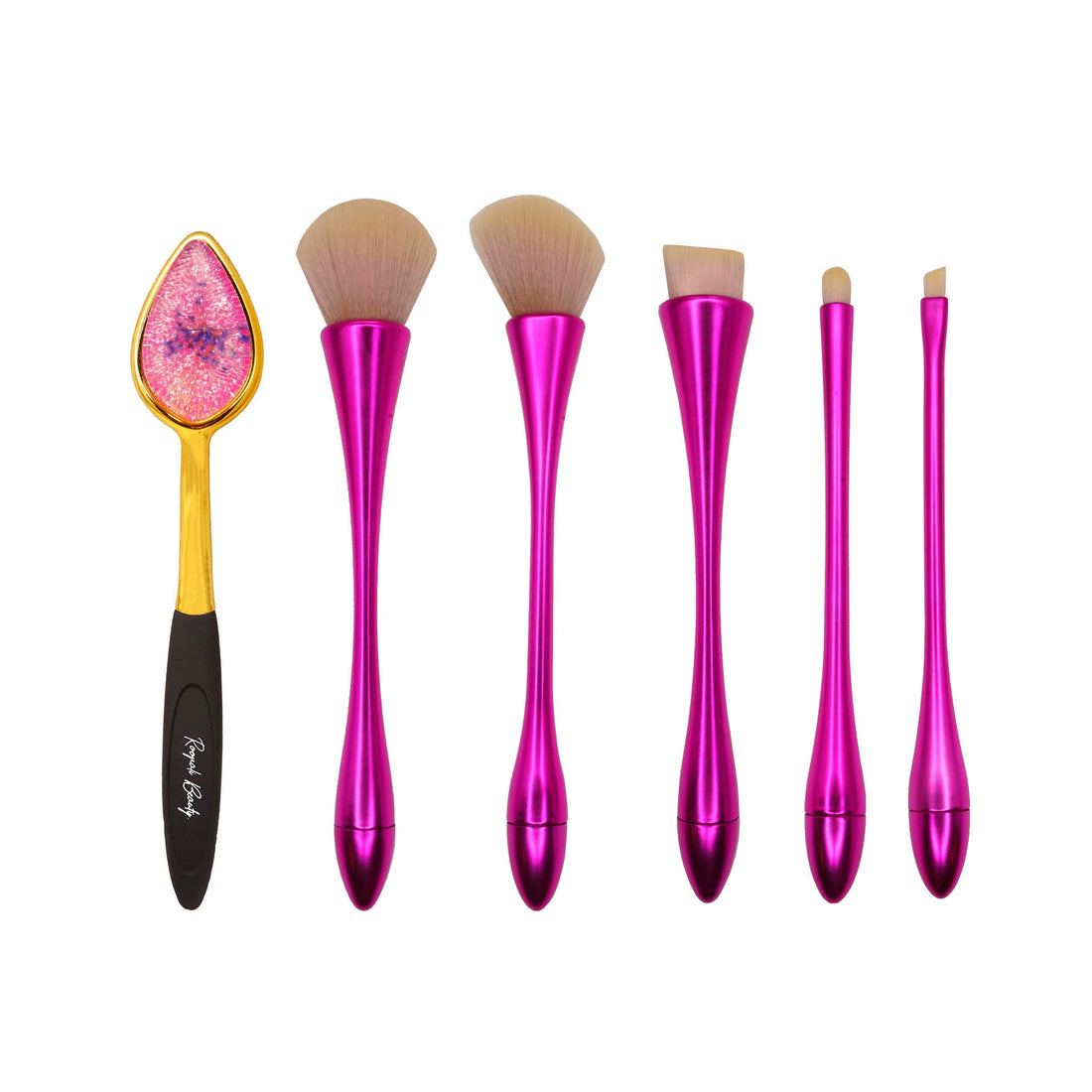 Professional Makeup Brush Set; 6 PC Flower Child DELUXE by Roopali Beauty ââ‚¬â€œSoft Silicone Pointed Applicator AND 5 Vegan Nylon Brushes - Compatible with Liquid, Cream or High-End Powder Cosmeti