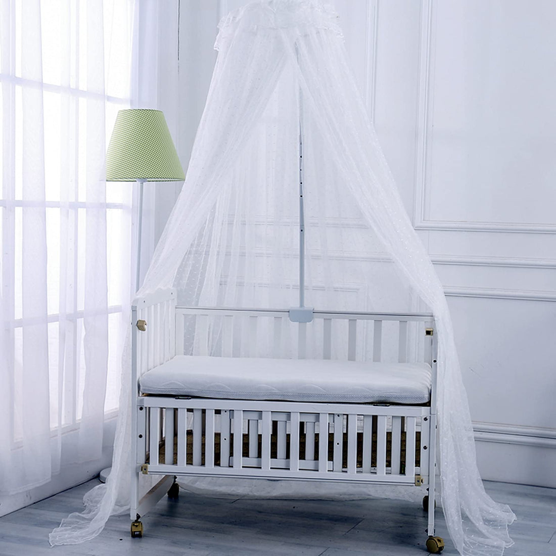 Cdycam Baby Infant Toddler Bed Dome Cots Mosquito Netting Hanging Bed Net Mosquito Bar Frame Palace-Style Crib Bedding Set (White Mosquito Netting Only, Without Stand)