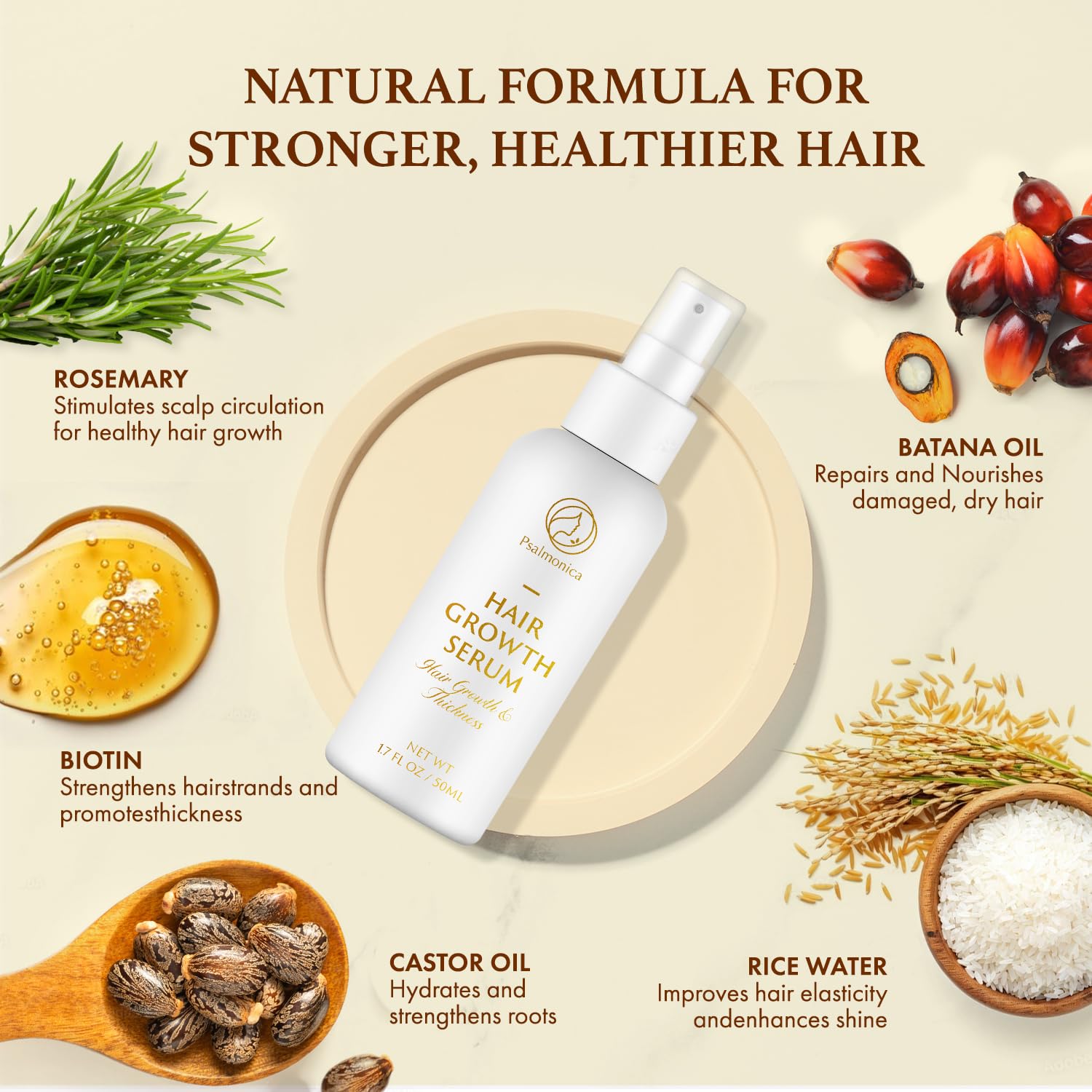 Hair Growth Serum: Rosemary Oil Batana Oil Biotin Castor Oil Rice Water Hair Oils for Hair Growth - Hair Growth Thickening Product - Hair Loss Treatments for Women Men(50 ML)