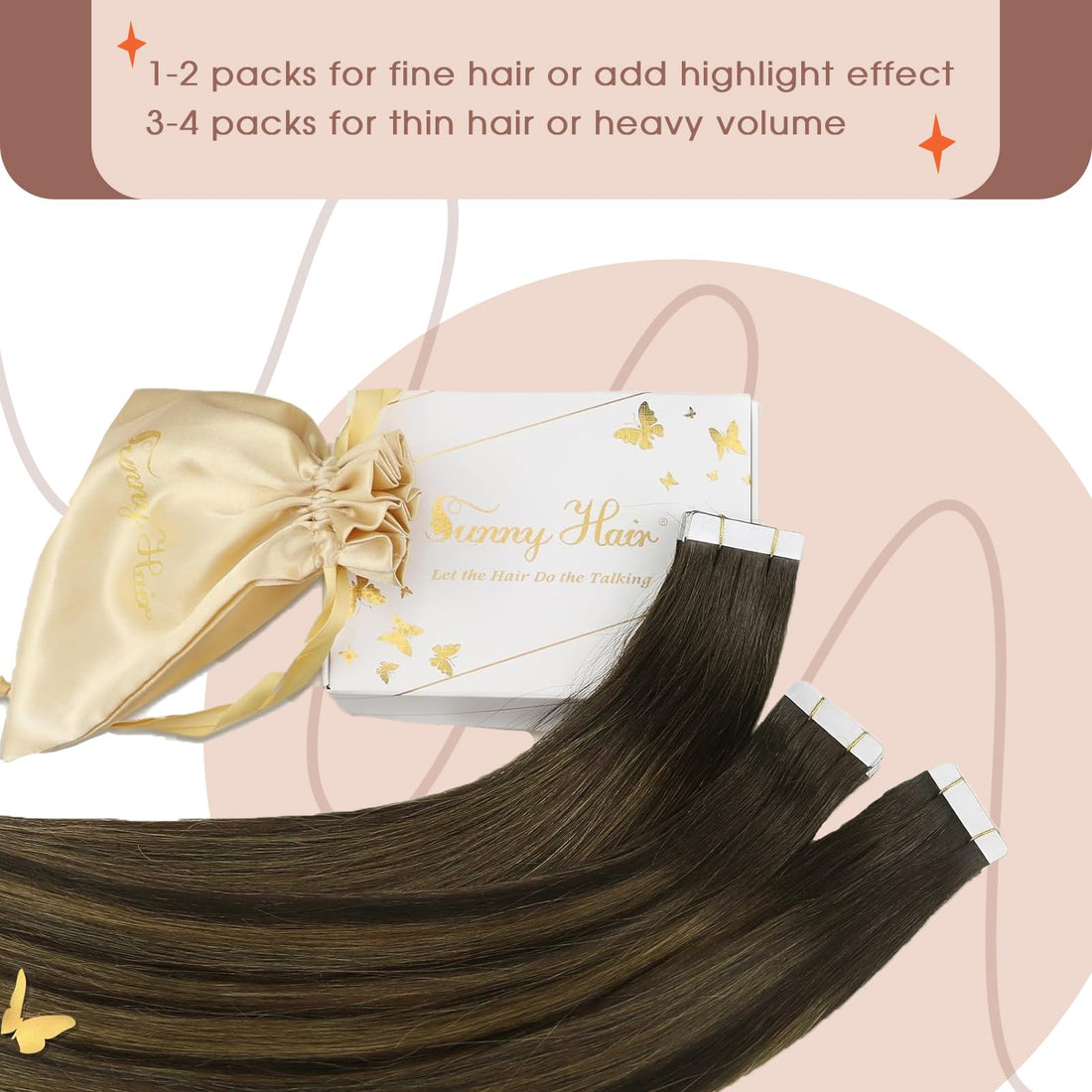 Sunny Brown Balayage Tape-in Human Hair Extensions 14inch Silky Straight Tape in Hair Extensions Glue in Human Hair Salon Style 2.5g/pc 20pcs/pack