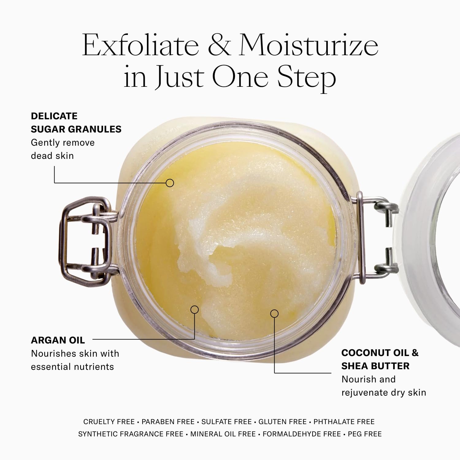 Josie Maran Sugar Body Scrub - Argan Oil Exfoliating Sugar Scrub with Coconut Oil & Shea Butter - Softens, Smooths & Hydrates Dry Skin - Vegan & Cruelty Free - Sweet Clementine (10 oz)