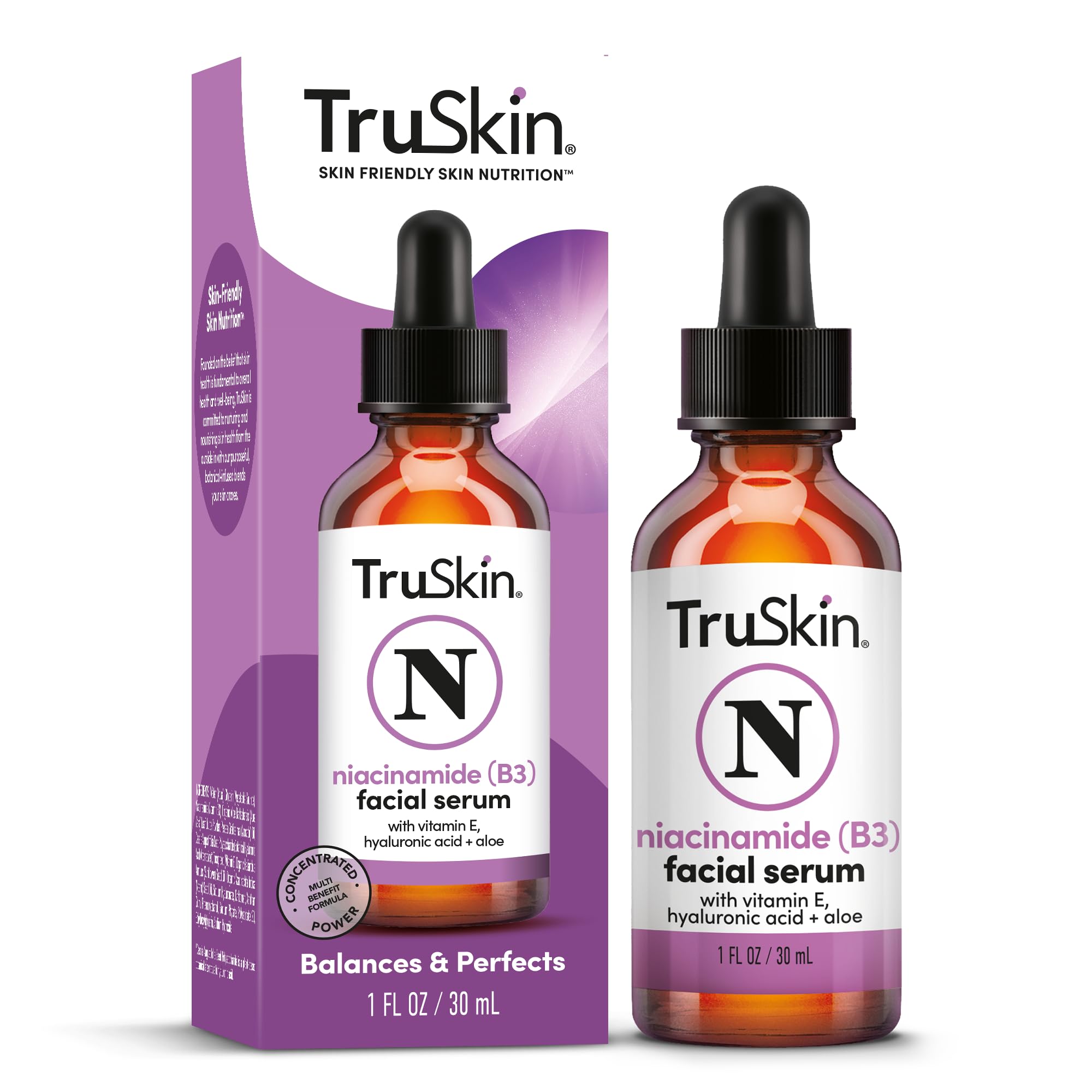 TruSkin (B3) Niacinamide Serum for Face – Minimize Appearance of Pores, Balance Moisture & Tone, Hydrate & Soothe with Hyaluronic Acid, Vitamin E, Aloe & Avocado Oil, 1 fl oz