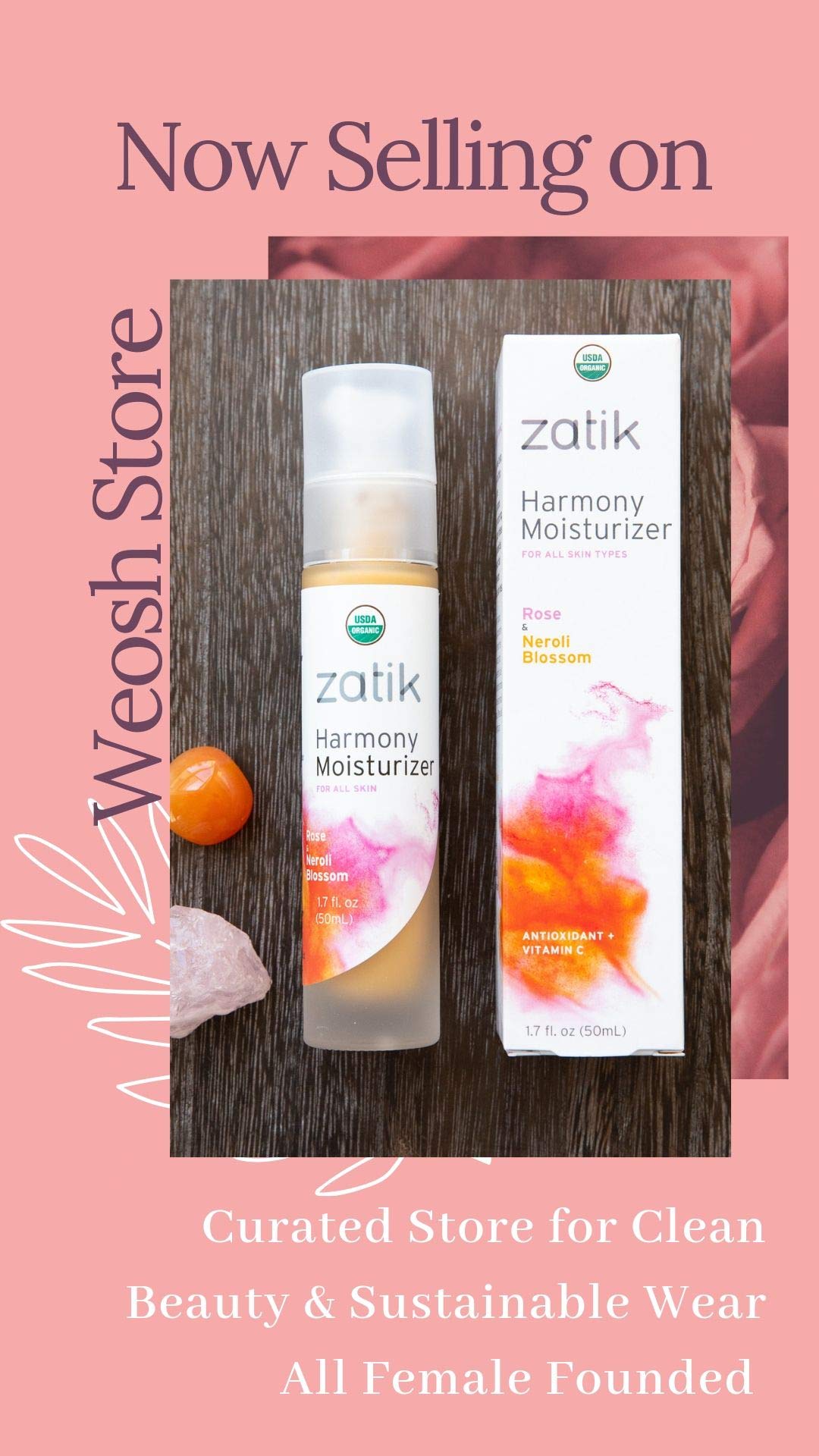 Rose And Neroli Blossom, 1.7 Fl Oz: Zatik Naturals - Rose And Neroli Blossom Harmony Usda Organic Moisturizer (1.7 Fl Oz, 50Ml) Vegan Non Gmo Gluten Free Soy Free Alcohol Free Ph