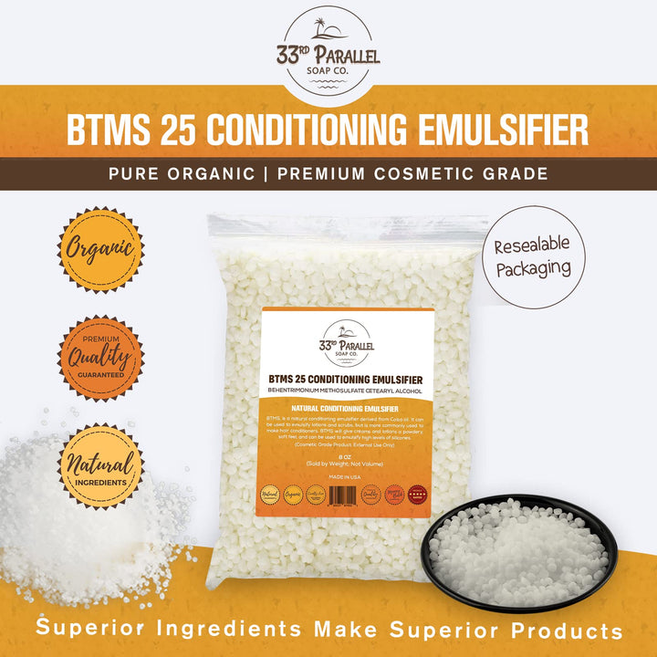 33RD PARALLEL | BTMS 25 (5 lbs / 80 oz) Bulk Conditioning Emulsifier | Behentrimonium Methosulfate Cetearyl Alcohol Emulsifying Conditioner | (5 POUNDS)