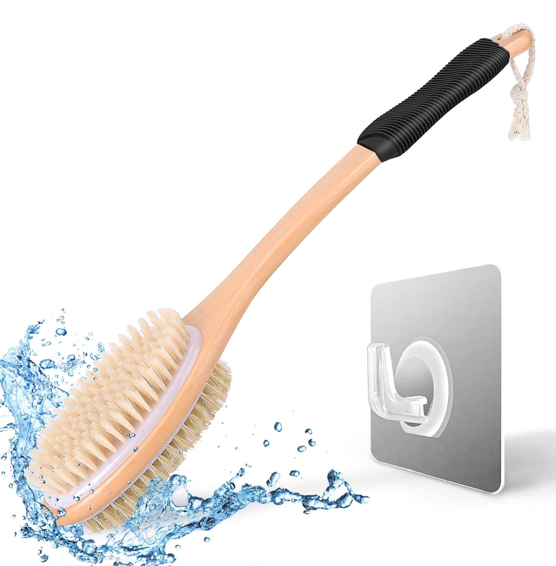 KIPRITII Ergonomically Back Scrubber for Shower - Double-Sided Back Brush Long Handle for Shower, Wet & Dry Brush for Cellulite and Lymphatic