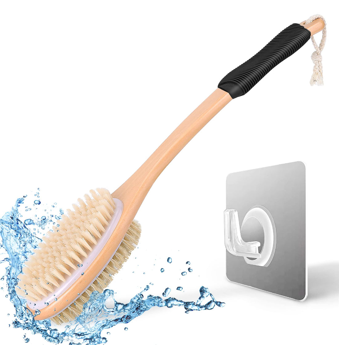 KIPRITII Ergonomically Back Scrubber for Shower - Double-Sided Back Brush Long Handle for Shower, Wet & Dry Brush for Cellulite and Lymphatic