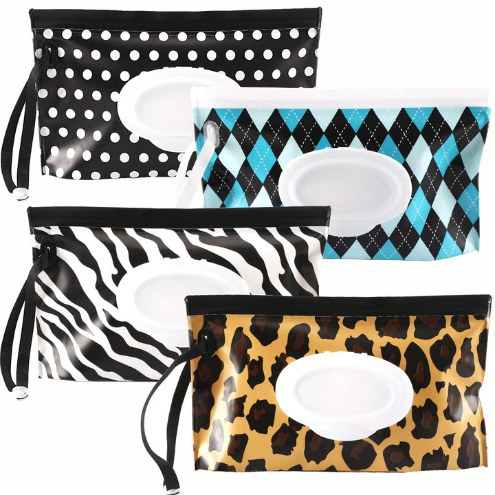 FEBSNOW 4 Pack Baby Wipe Dispenser, Portable Refillable Wipe Holder, Baby Wipes Container, Reusable Travel Wet Wipe Pouch