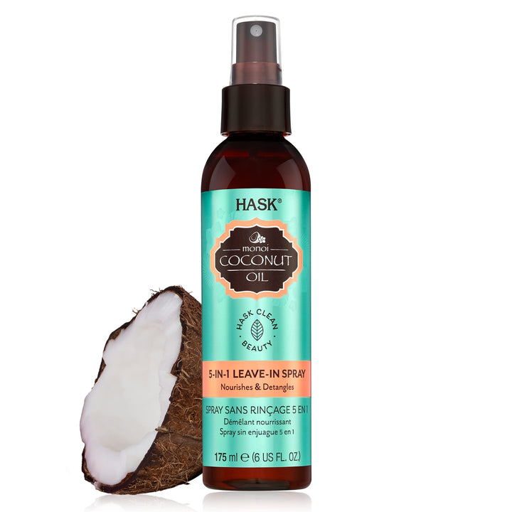 HASK Monoi Coconut Oil Leave-In Hair Spray With Thermal Protection 175 Ml | Detangling Spray Conditioner For All Hair Types | Paraben & Alcohol Free, 1 Count