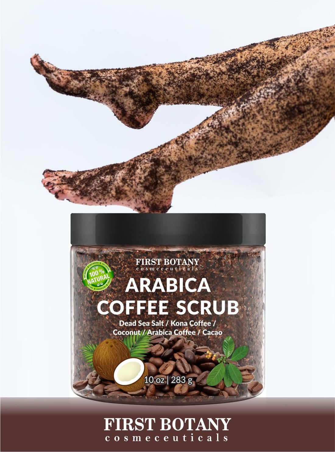 100% Natural Arabica Coffee Scrub with Organic Coffee & Shea Butter - Best body scrub 10 oz