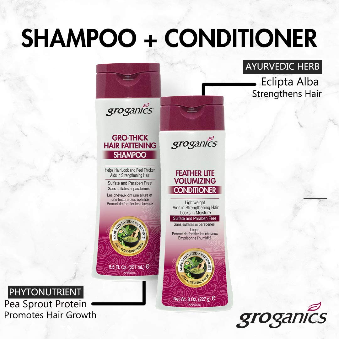 Groganics Feather Lite Volumizing Conditioner - lightweight, deeply hydrating & moisturizing for strong, healthy silky shiny hair, strengthen thin, fine & weak damaged hair, help with dry scalp 8 oz