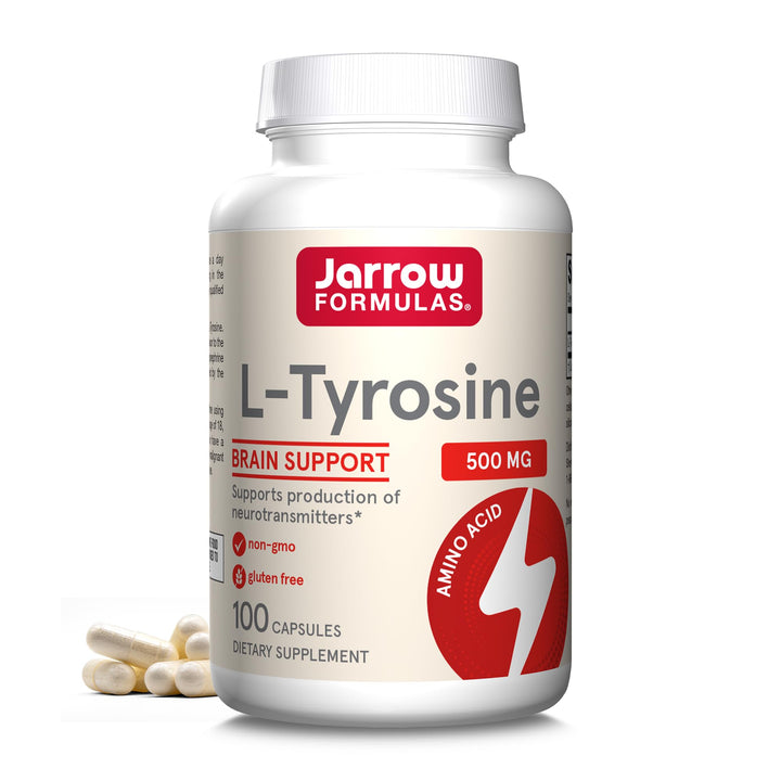 Jarrow Formulas L-Tyrosine 500 mg, Dietary Supplement, Amino Acid Supplement for Brain Health Support, 100 Capsules, 100 Day Supply