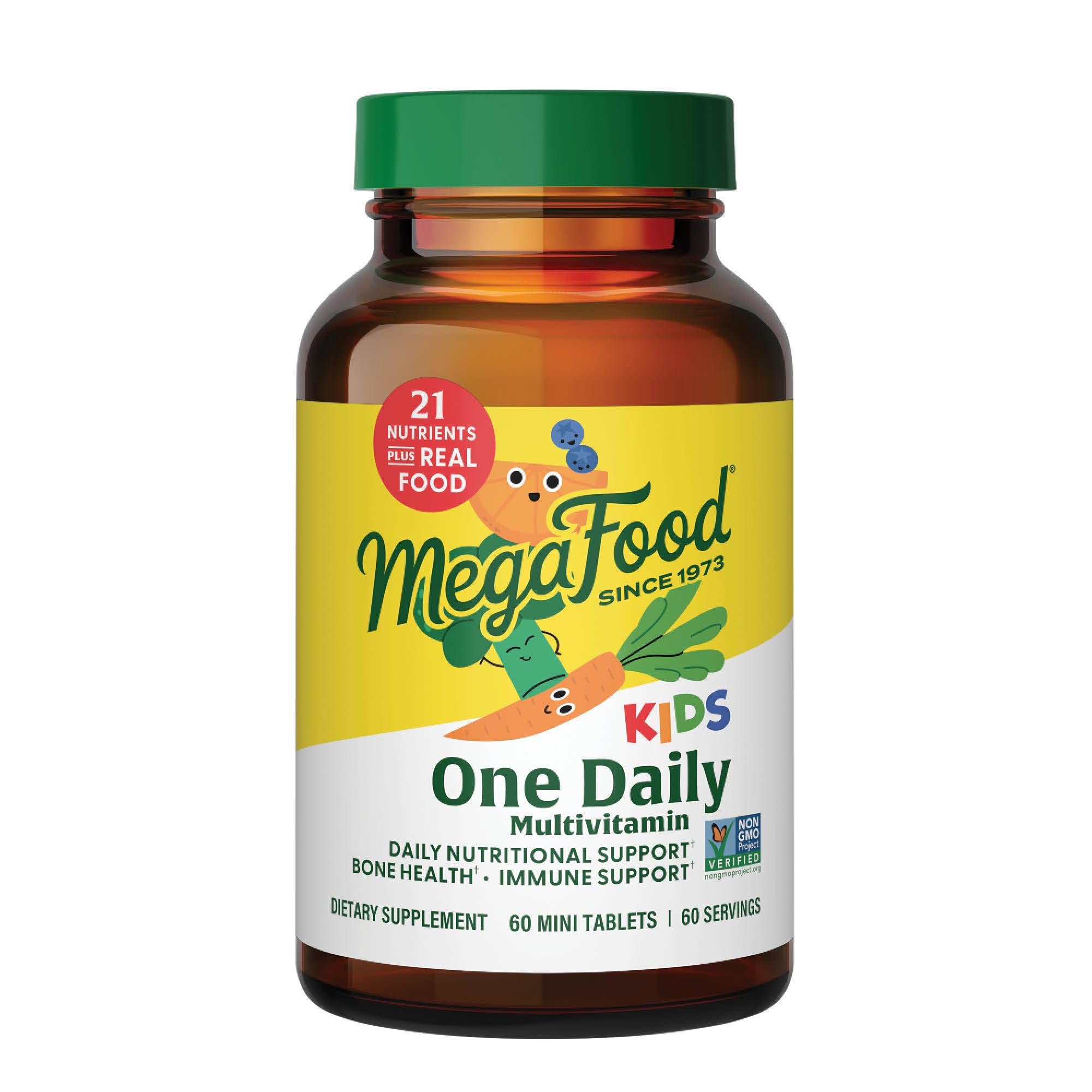 MegaFood Kids One Daily Multivitamin - Convenient Mini Multivitamin For Kids - Kids Vitamins With Zinc, Vitamin C, B Vitamins & Vitamin D - Vegetarian, Gluten Free, Non GMO - 60 Tablets, 60 Servings