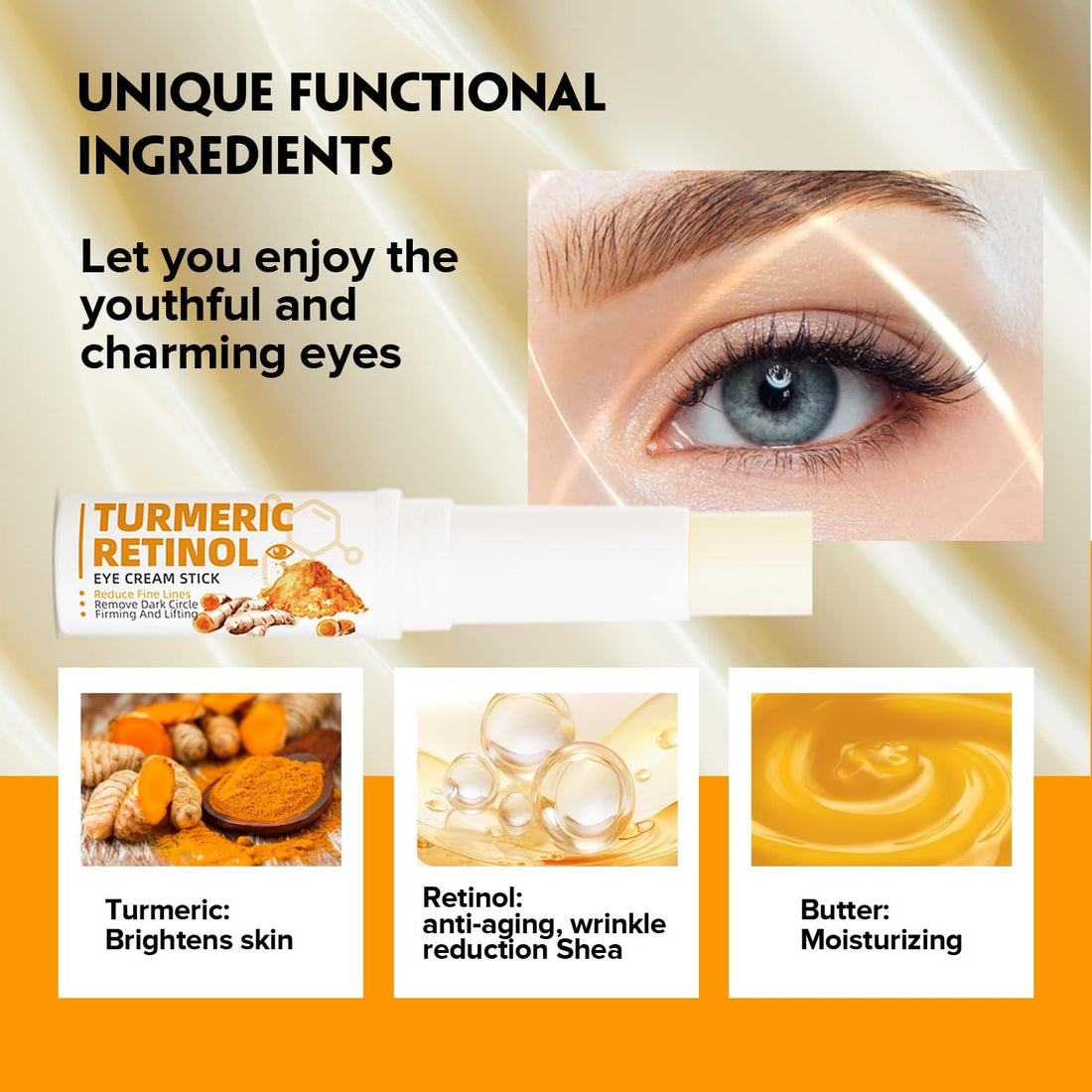 2PCS Turmeric Retinol Eye Cream Stick,Lumibalm for Under Eye Bags, Eye Balm Stick Hydrating,Lumistick for Puffiness and Bags Reduces,Anti Aging Eye Balm Stick Hydrating