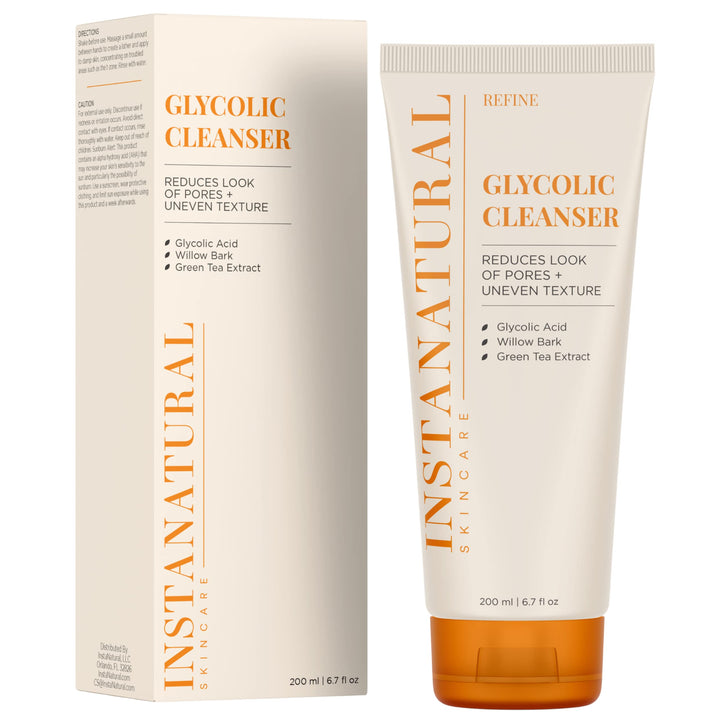 InstaNatural Glycolic Facial Cleanser - Anti Wrinkle, Fine Line, Age Spot & Hyperpigmentation Face Wash - Clear Dead Skin & Pores - With Glycolic Acid, Organic Extract Blend & Arginine - 6.7 OZ