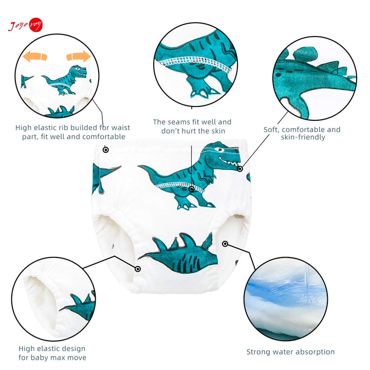 Joyo roy Soft Toddler Potty Training Underwear 5T 4 Packs 100% Cotton Reusable Absorbent Kid Confident Toilet Training Pants 4T-5T Boys Potty Training Sticker Chart Stretchable Waterproof Pee Pants