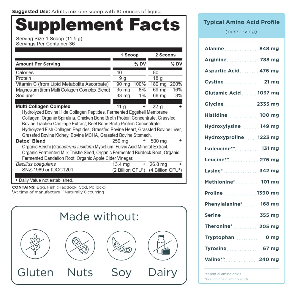 Ancient Nutrition Advanced Collagen Powder Protein Detox with Probiotics and Vitamin C, Unflavored, Hydrolyzed Collagen Peptides Supports Healthy Detoxification and Gut Support, 36 Servings