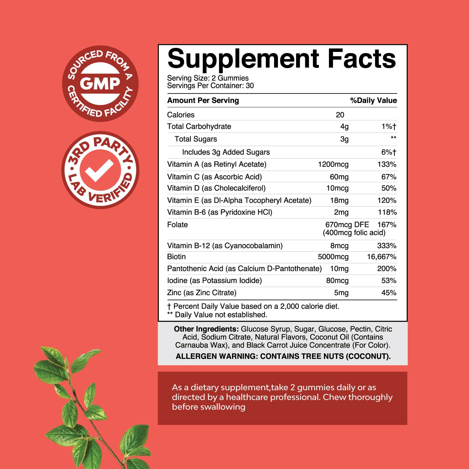 Natural Biotin Gummies for Hair Growth - Biotin Vitamins Hair Skin and Nails Gummies for Women and Men - Growth Vitamins Women with Pantothenic Acid