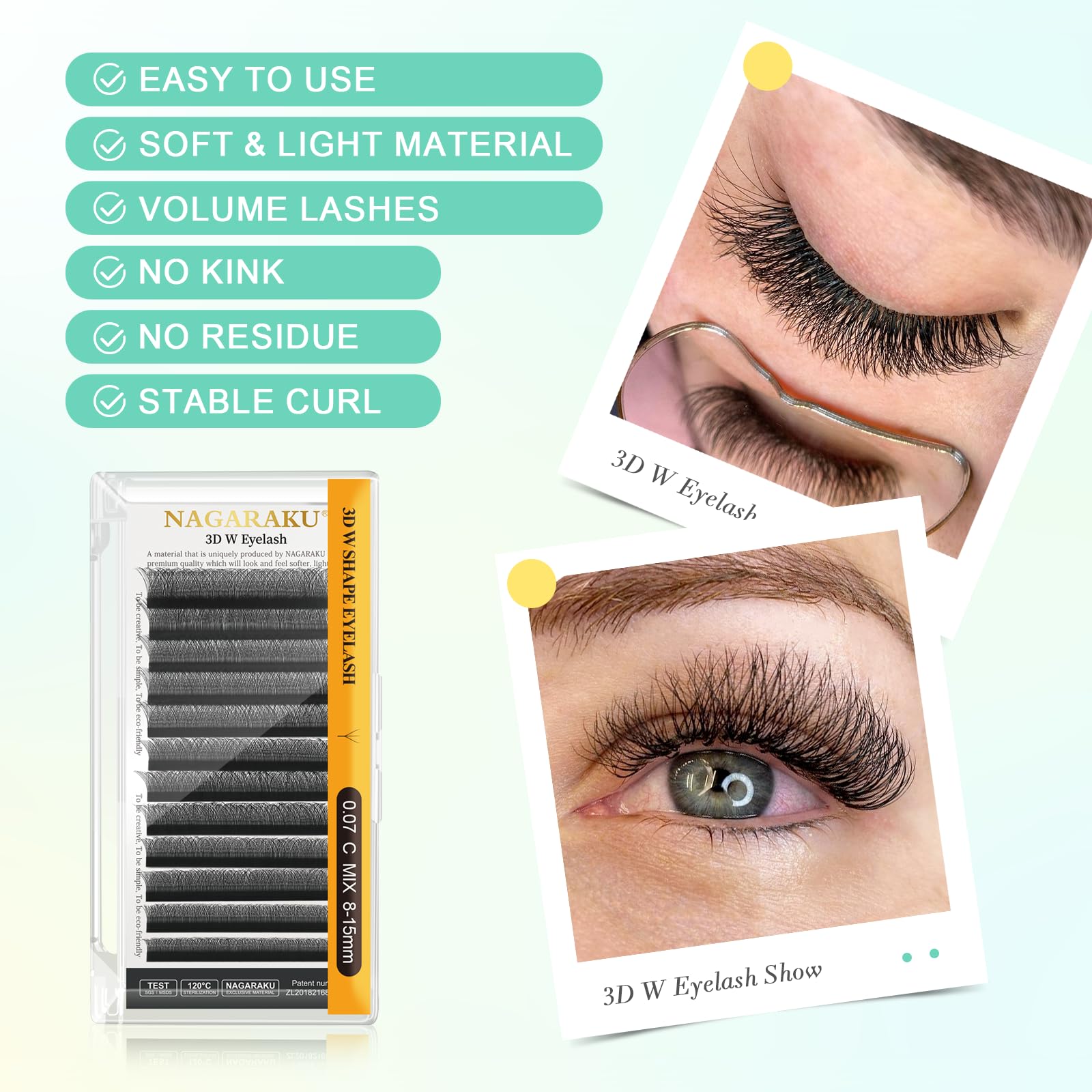 NAGARAKU W Eyelash Extension 3D Volume Premade Fan 0.07mm C curl 11mm Faux Mink Matte Black Cluster Easy Fanning yy Eye Lashes
