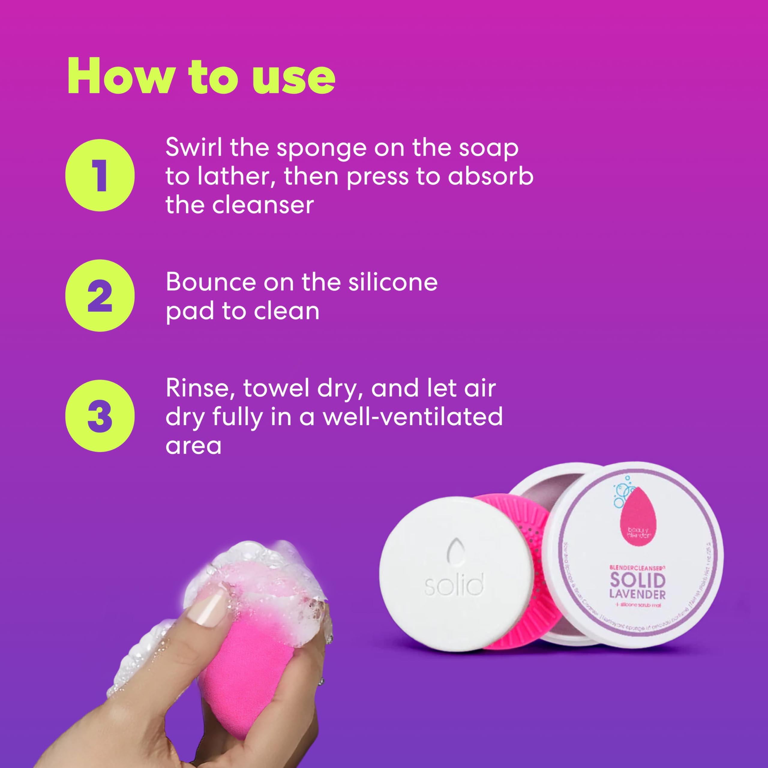 Beautyblender Blendercleanser Tool Scrub Solid Cleanser – Lavender Scented Makeup Sponge & Brush Cleansing Bar – Hand, Sponge, and Brush Cleanser, Removes Makeup & Buildup, Travel-Friendly, 1 oz