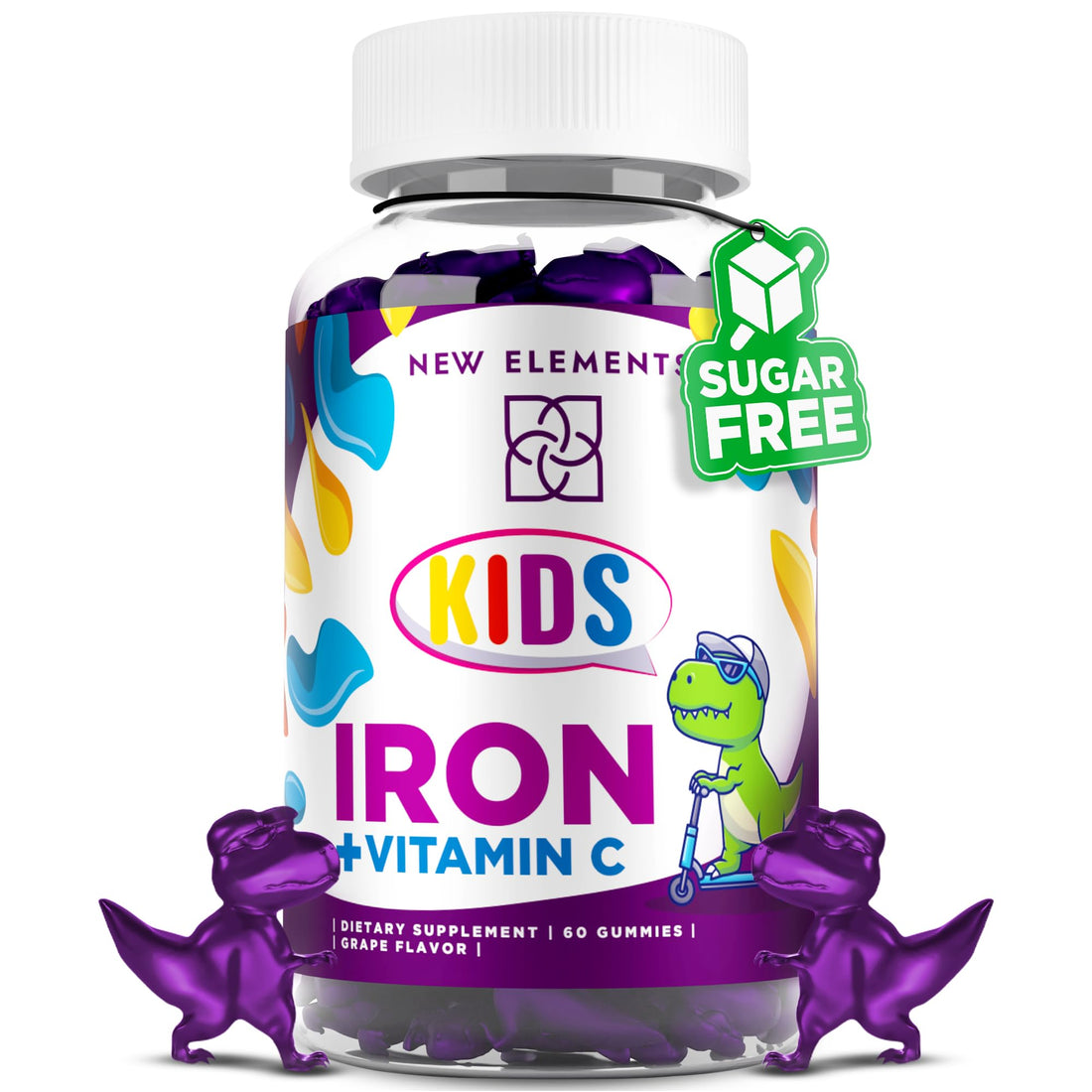 Iron Gummies for Kids with Vitamin C | Sugar Free | Enhanced Energy & Blood Health Support | Anemia Relief, Gluten-Free, Non-GMO, Vegan, Natural Grape Flavor, Crafted with Pectin for Optimal Health
