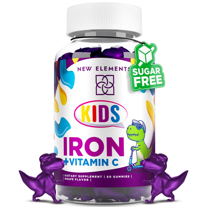 Iron Gummies for Kids with Vitamin C | Sugar Free | Enhanced Energy & Blood Health Support | Anemia Relief, Gluten-Free, Non-GMO, Vegan, Natural Grape Flavor, Crafted with Pectin for Optimal Health