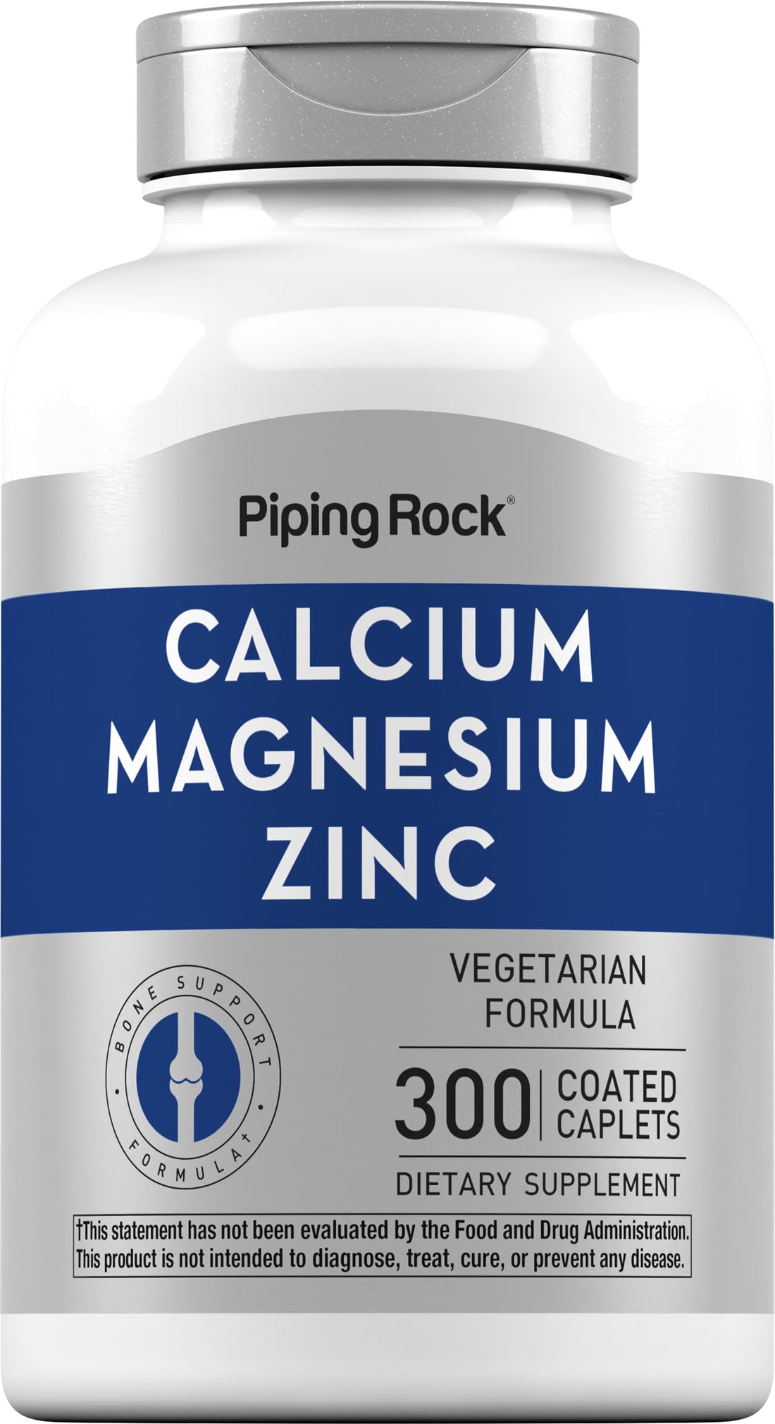 Piping Rock Calcium Magnesium Zinc Supplement | 300 Coated Caplets | Non-GMO, Gluten Free
