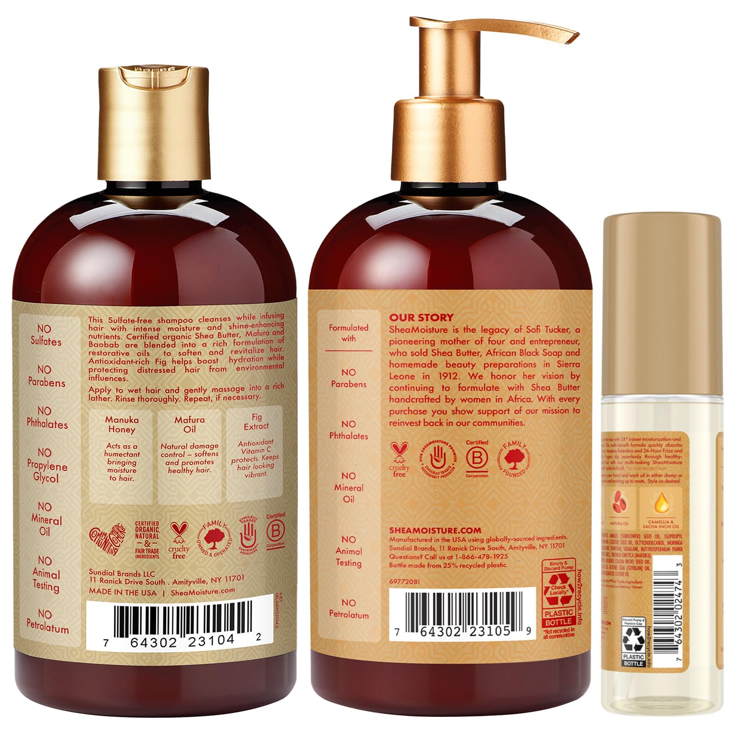 Shea Moisture Shampoo & Conditioner Set + Ultra Moisture & Nourish Oil Gift Set –Manuka Honey & Mafura Oil Treatment for Dry, Damaged Hair (3 Piece Set)