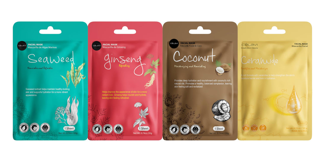 Celavi K-Beauty Skincare Essence Facial Face Mask Korea Skin Care Moisturizing B Set 12 Pack