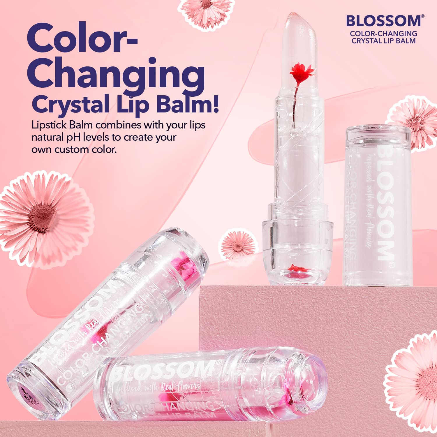 Blossom Crystal Lip Balm - Color Changing - Pink