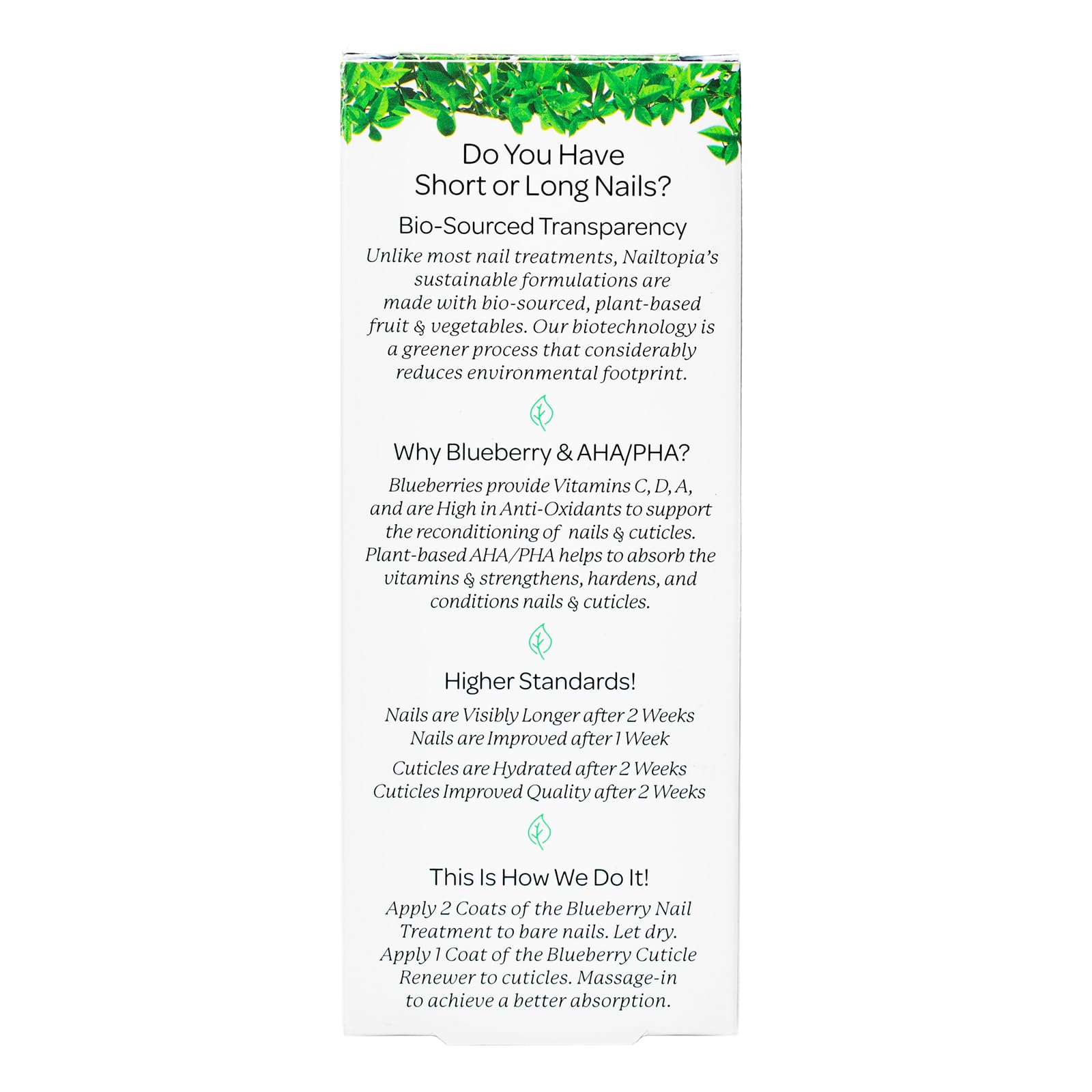 Nailtopia - Nails are Long Kit, Supports Short/Long Nails & Dehydrated Cuticles - Plant-Based, Non Toxic, Bio-Sourced - Hardening & Conditioning Superfood Treatment - Blueberry Extract (Clear) - 2 Pc