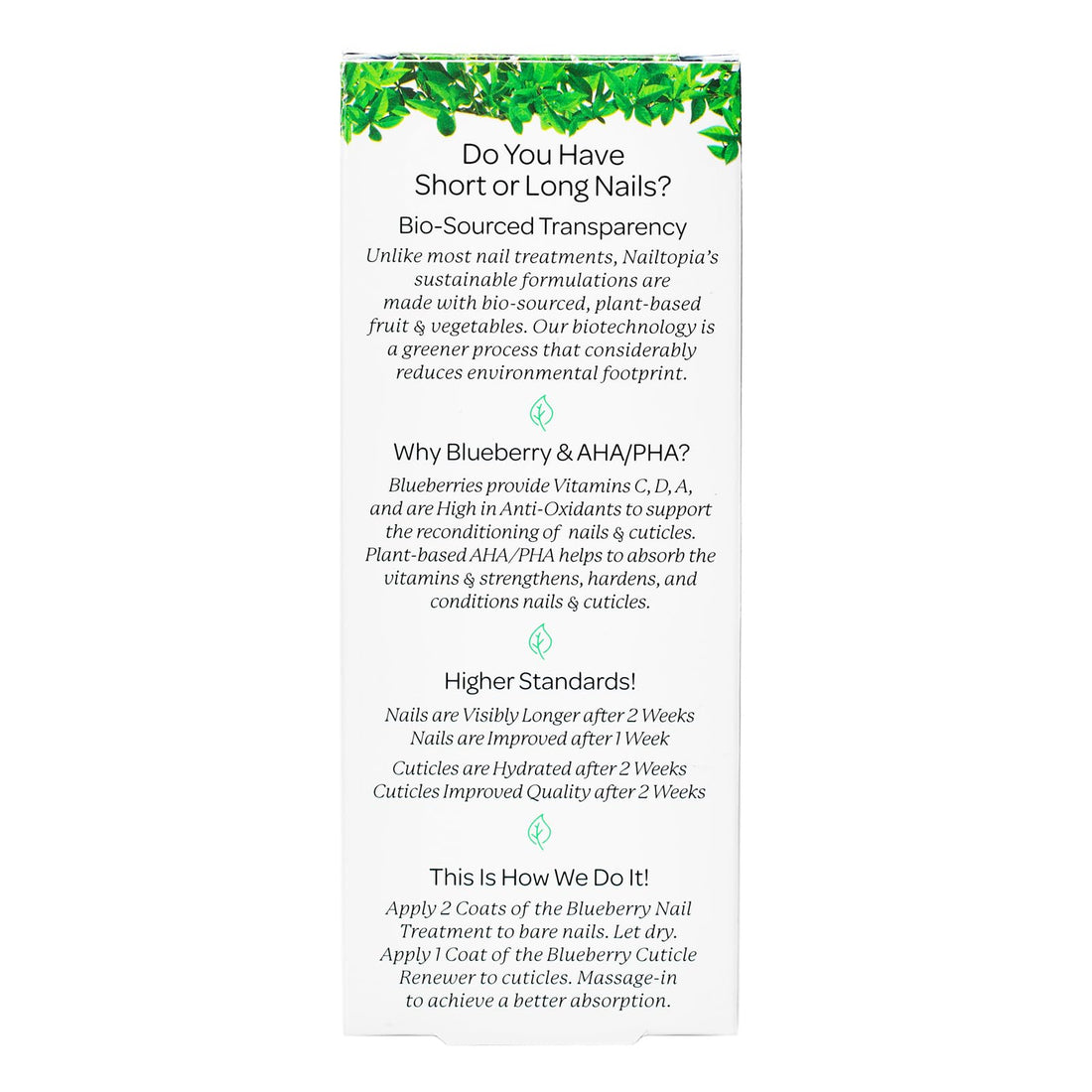 Nailtopia - Nails are Long Kit, Supports Short/Long Nails & Dehydrated Cuticles - Plant-Based, Non Toxic, Bio-Sourced - Hardening & Conditioning Superfood Treatment - Blueberry Extract (Clear) - 2 Pc