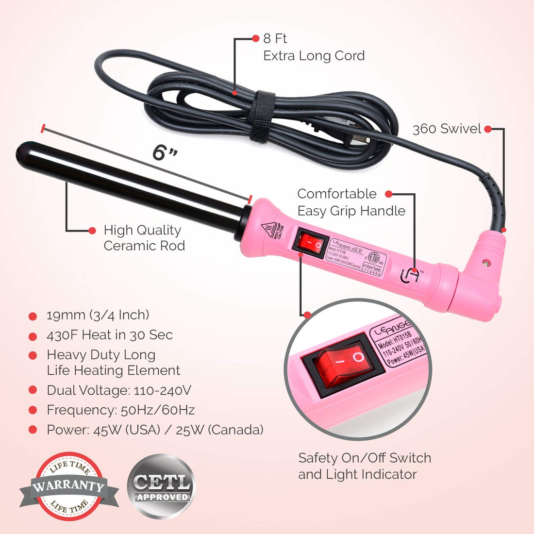 Le Angelique Le-19M 19Mm Curler, Pink