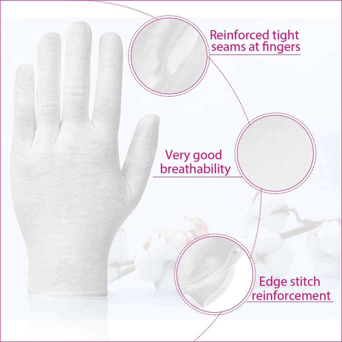 20 Pairs Cotton Gloves for Dry Hands, Paxcoo White Cotton Gloves for Eczema, Cosmetic Moisturizing and Jewelry Inspection, Medium Size