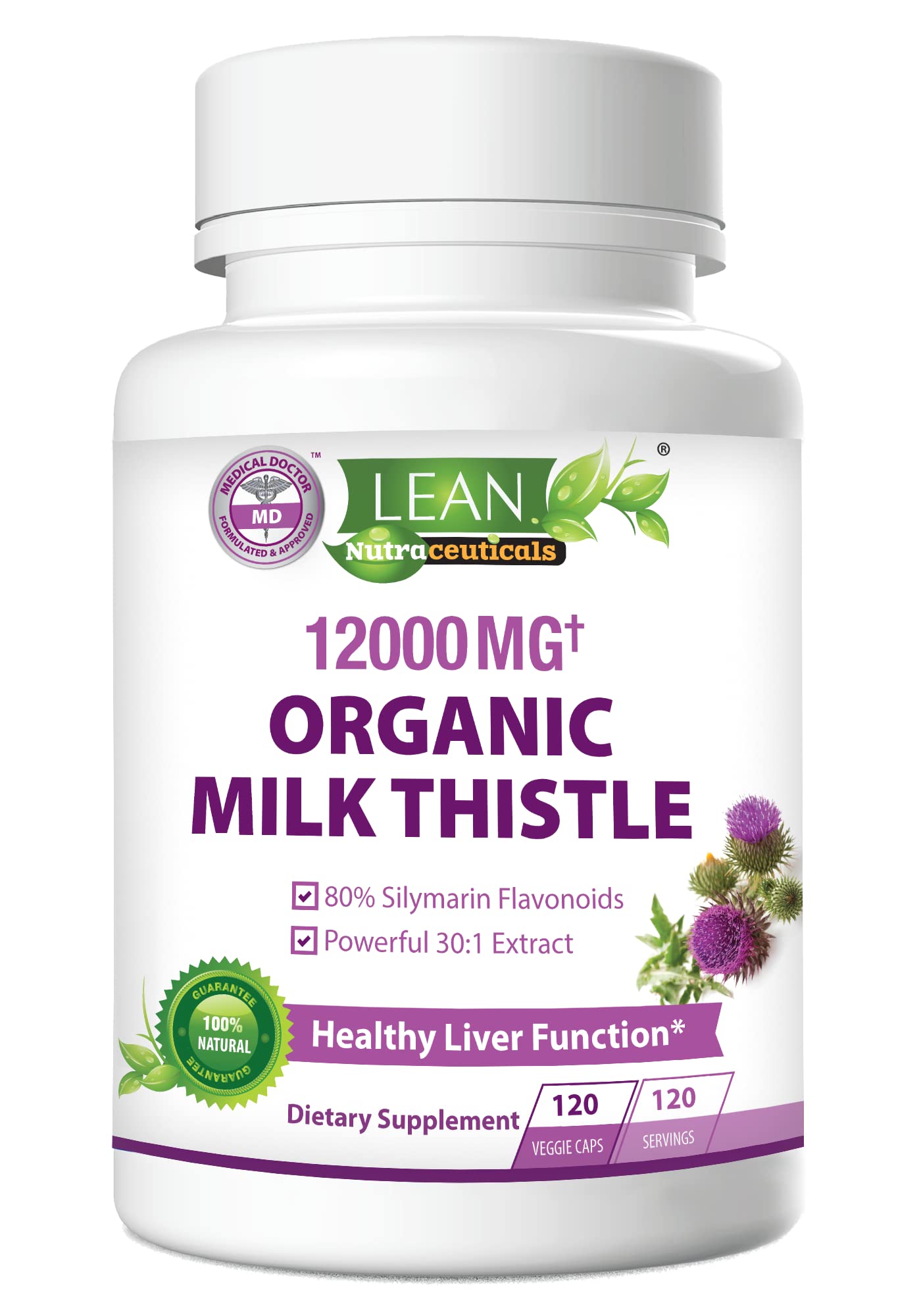 Liver Renew Cleanse Detox & Repair Organic Milk Thistle 120 Day 12000 Mg 30X Seed Extract with Silymarin MD Pure Kidney Lung Health Support Fast Active Formula Pills Herbal Supplement, 120 Capsules