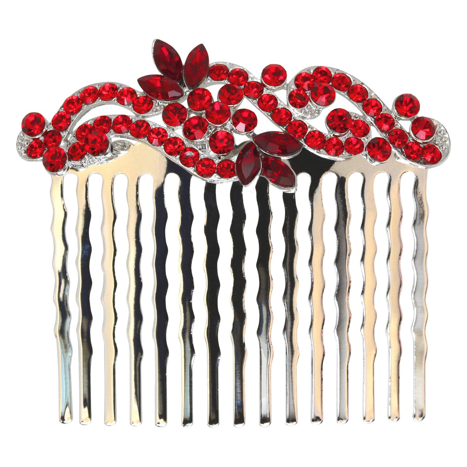 Faship Gorgeous Red Crystal Floral Hair Comb