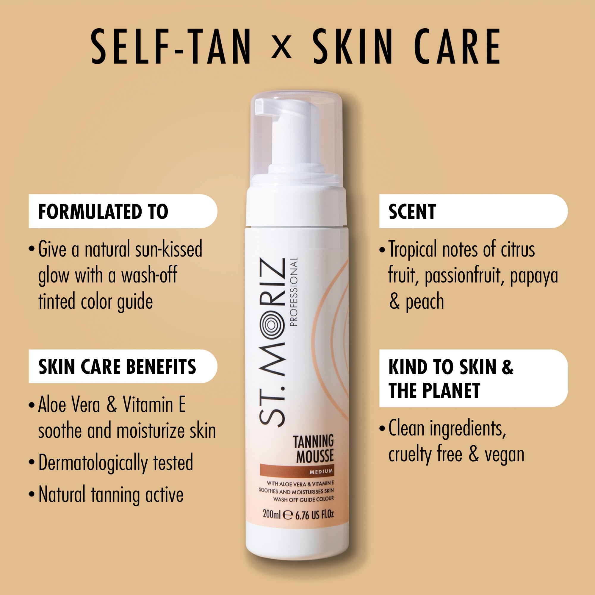 St Moriz Professional Medium Self Tanner Mousse - Sunless Instant Self Tanning Foam for a Golden, Natural Looking Fake Tan - Moisturizing Tanner – With Aloe Vera & Vitamin E - Vegan (6.76 fl oz)