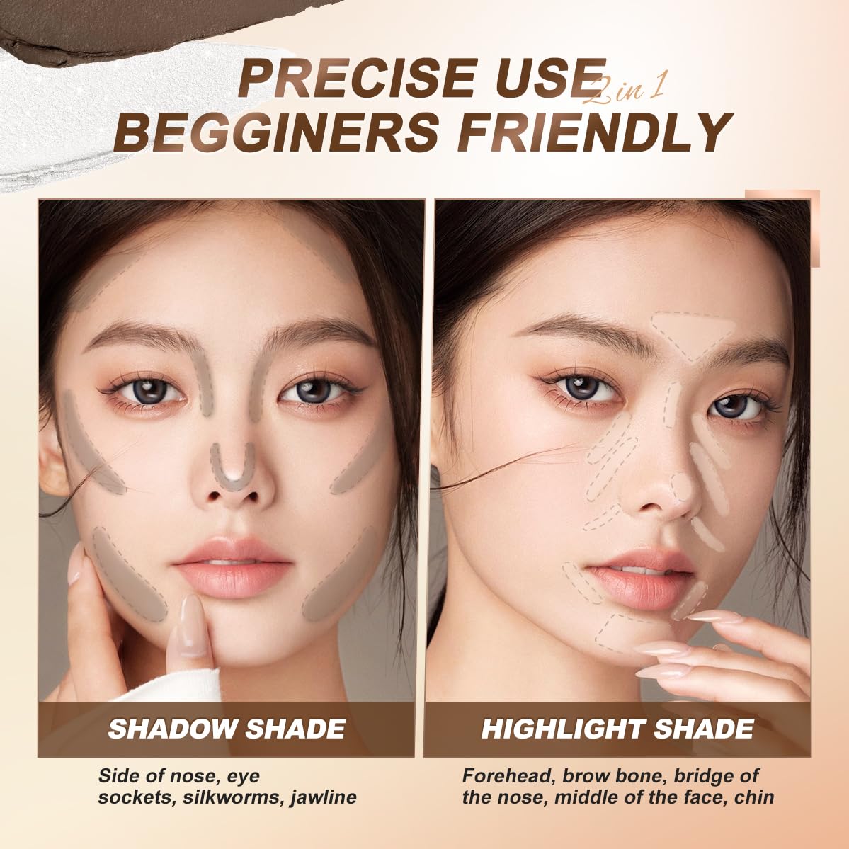 SACE LADY Double-Headed Highlighter Contour Pencil, Silky Smooth Highlight Bronzer Pen Easy Reshape Scuplt Bronze Face Makeup (02, 0.11Oz)