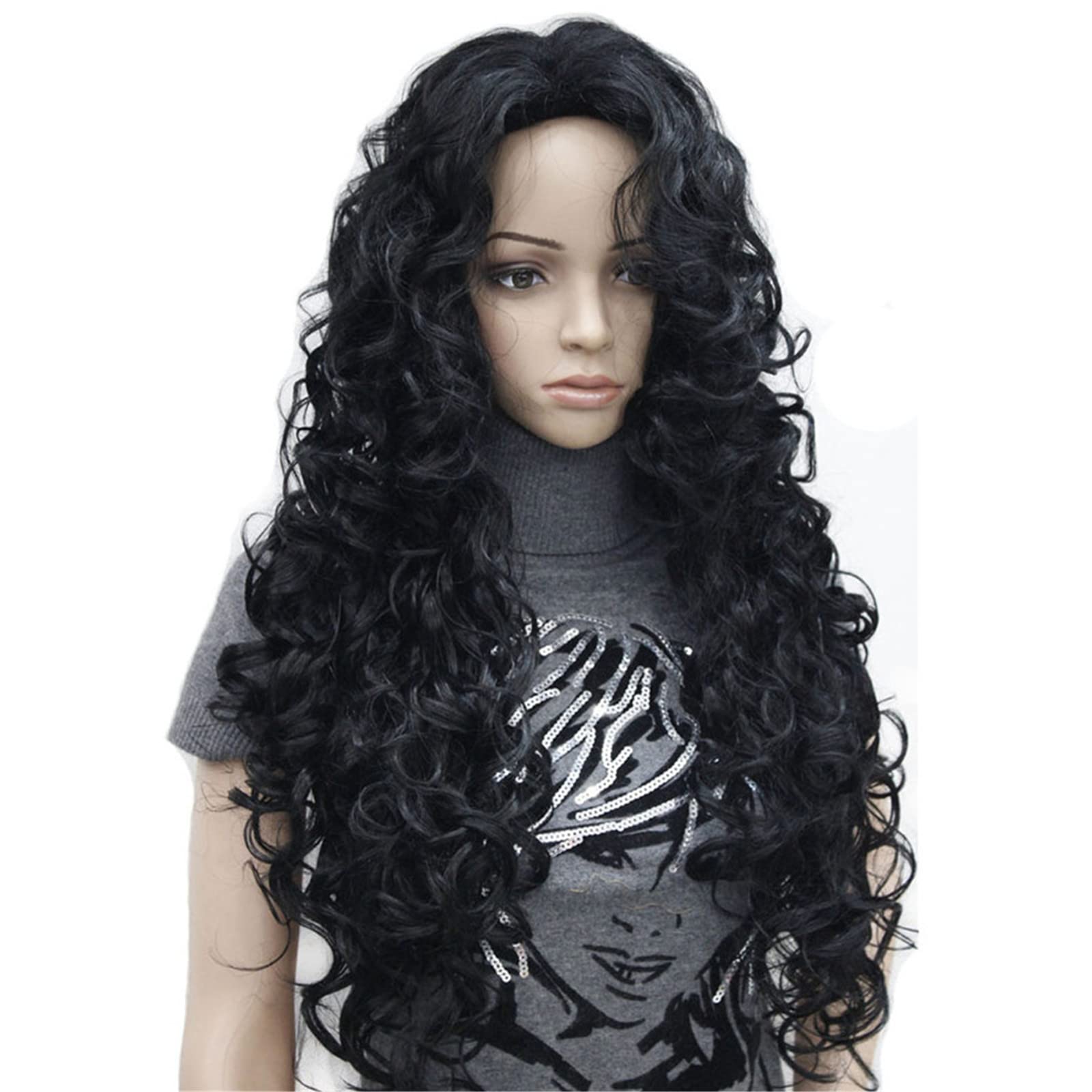 Aimole Long Wavy Synthetic Wigs Black Women Full Wig(1-Black)