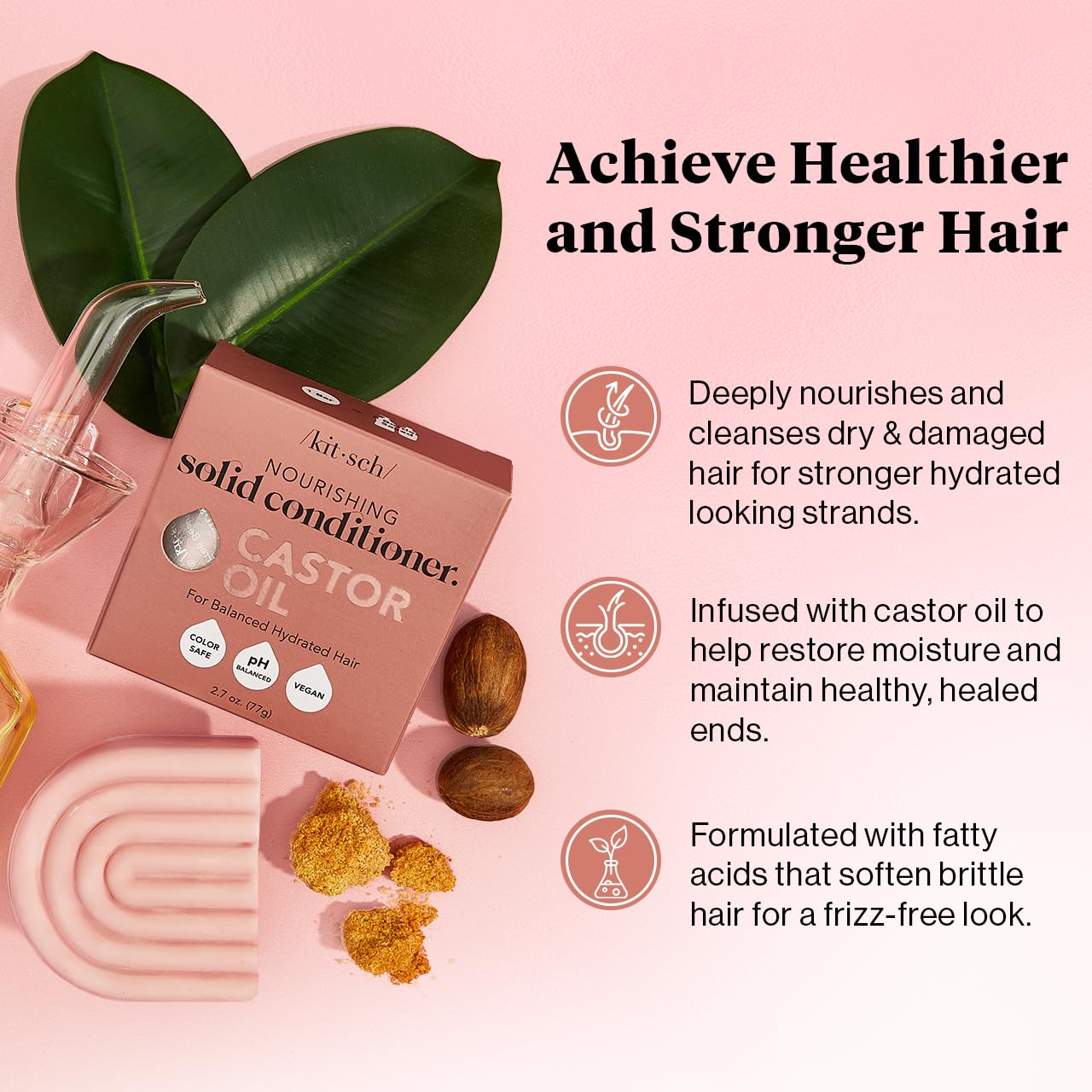 Kitsch Castor Oil Hair Conditioner Bar - Hydrating, Nourishing & Cleansing, For Curly, Wavy, or Straight Hair, Natural, Organic, Vegan, Plastic-Free, Paraben & Sulfate-Free, Eco-Friendly, 2.7 oz