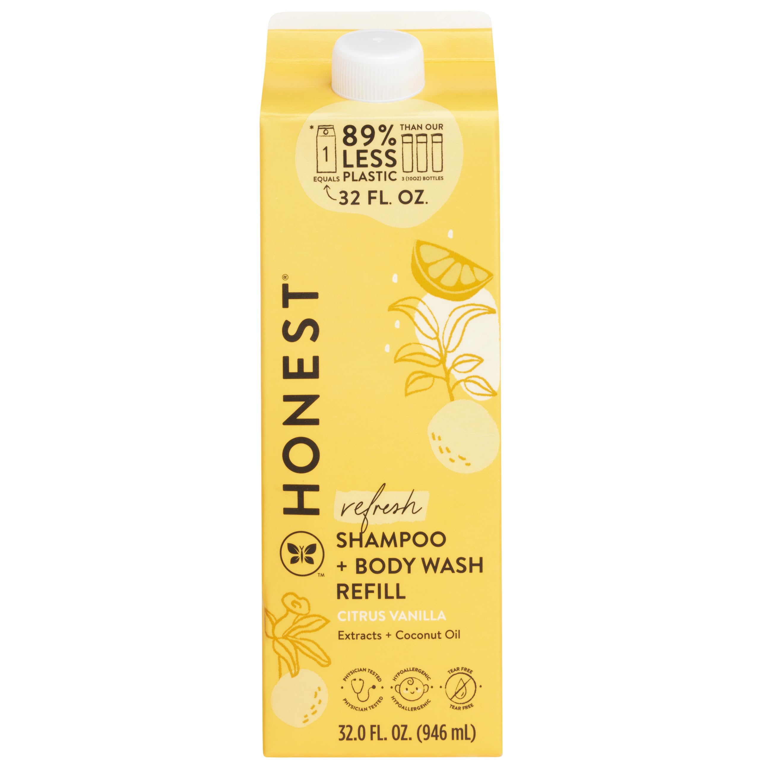 The Honest Company 2-in-1 Cleansing Shampoo + Body Wash Refill Carton | Gentle for Baby | Naturally Derived, Tear-free, Hypoallergenic | Citrus Vanilla Refresh, 32 fl oz