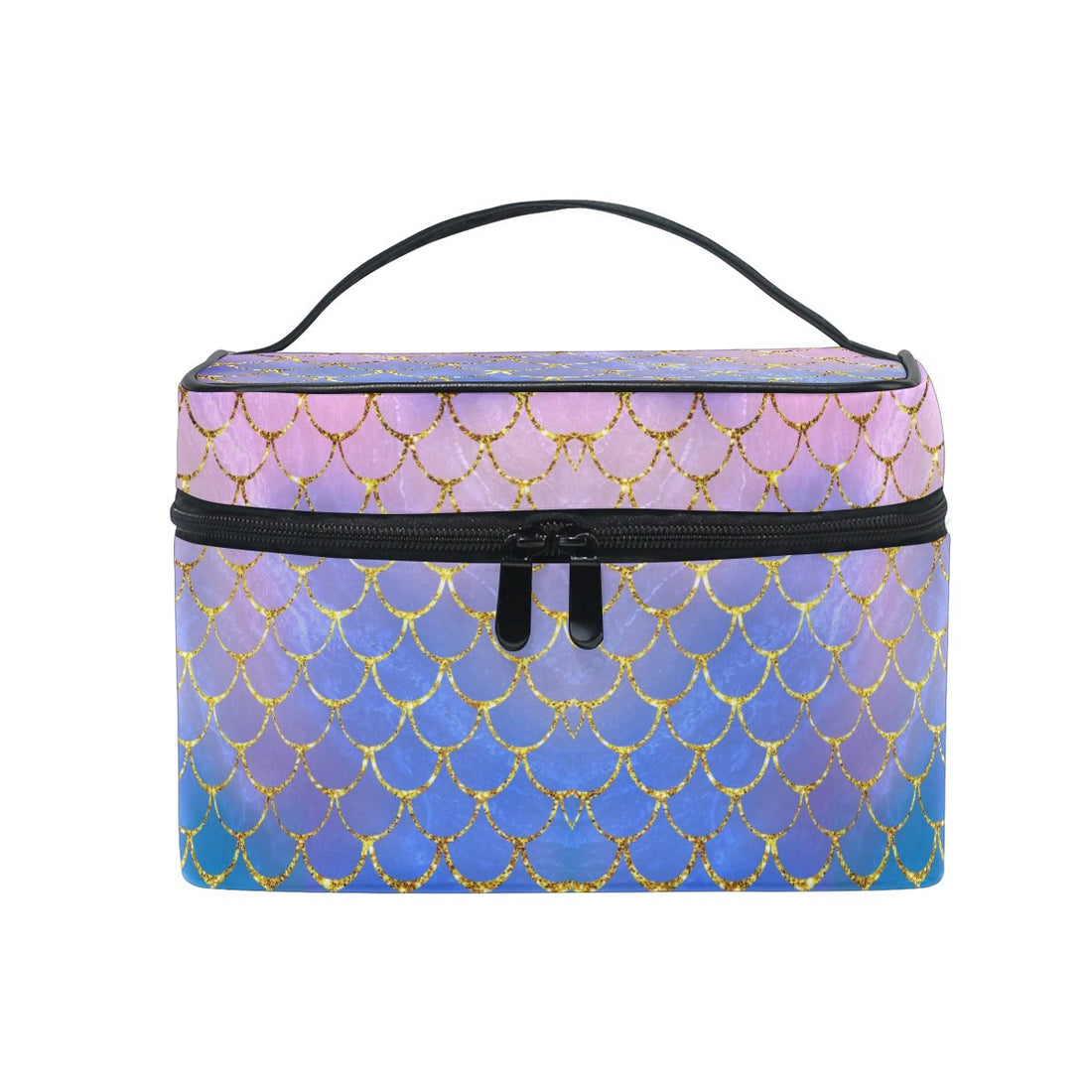 ZOEO Makeup Train Case Purple Mermaid Scales Marble Fish Light Summer Gold Korean Carrying Portable Zip Travel Cosmetic Brush Bag Organizer Large for Girls Women