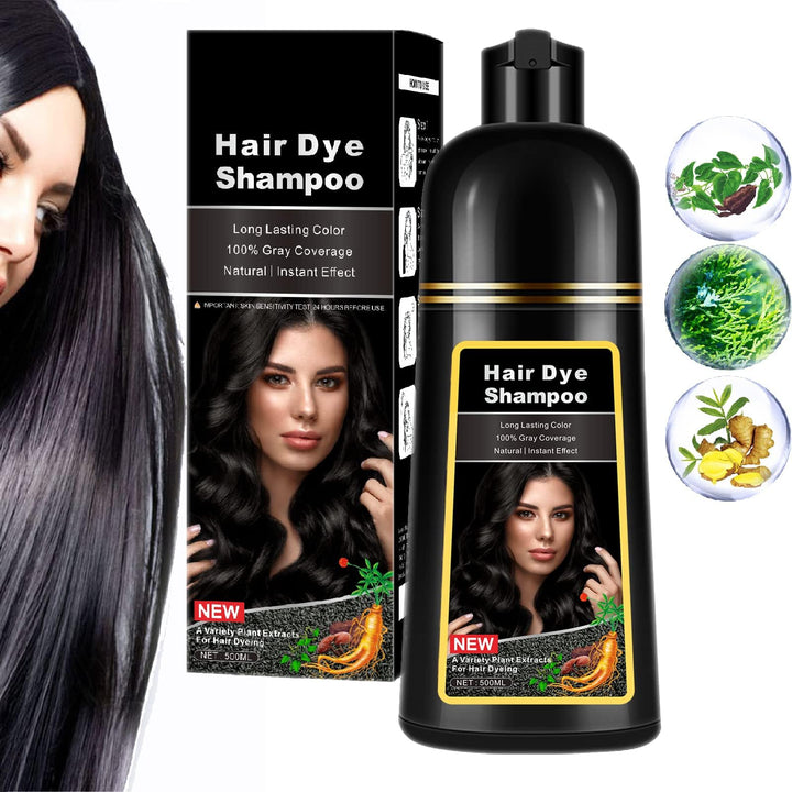 CSFDXD Instant 3-in-1 Black Hair Dye Shampoo for Gray Hair Coverage, Herbal Formula for Men & Women - Colors in 10-15 Minutes, 500ml (Ammonia & Paraben Free)