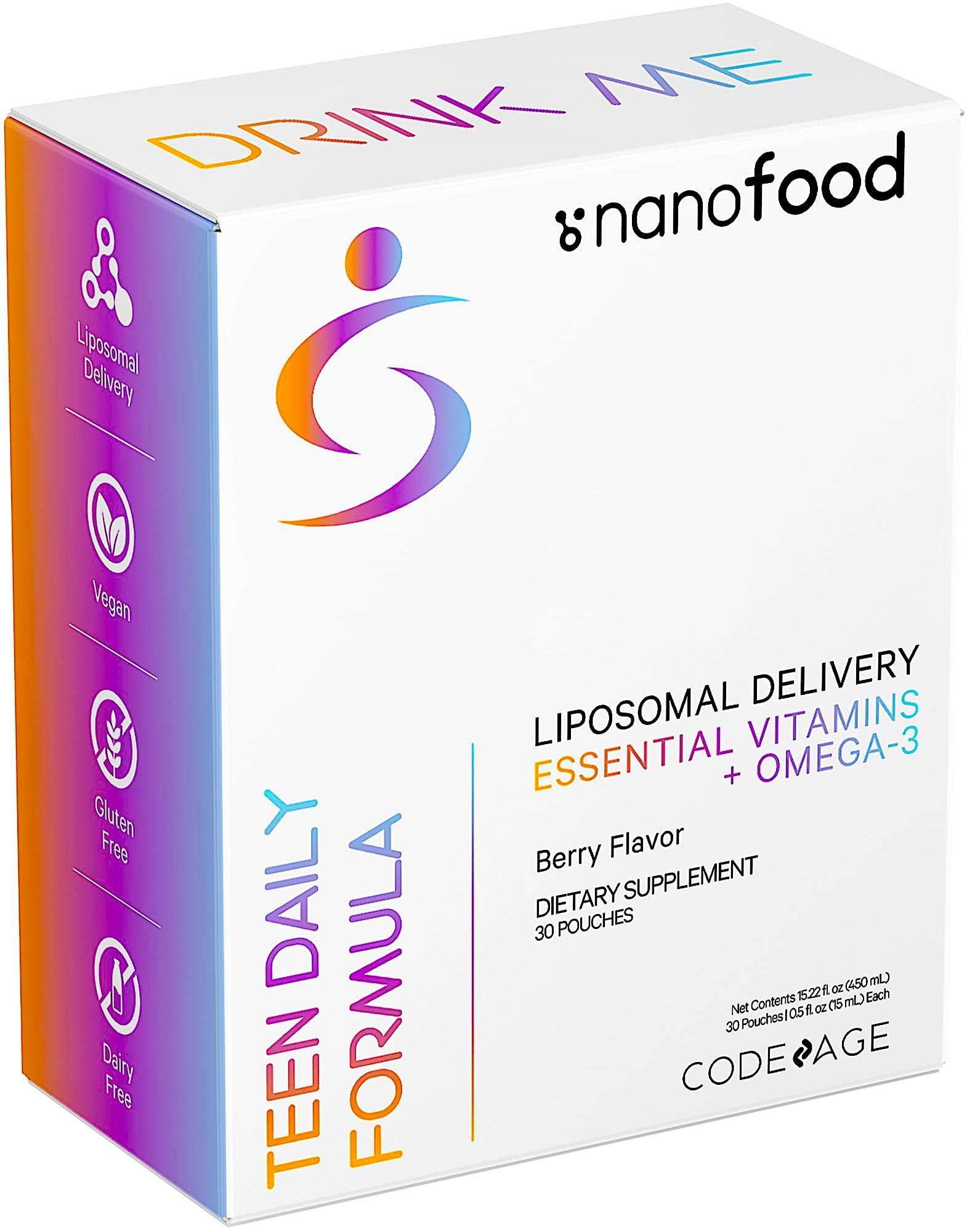 Codeage Multivitamins For Teens, Liquid Vitamin C for Teenagers, Vitamin A B6 B12 D3 E For Kids, Biotin Zinc Omega-3 Folate, Liposomal Vitamins Supplement, One Daily Sachet, Vegan, Non-GMO, 30 Pouches