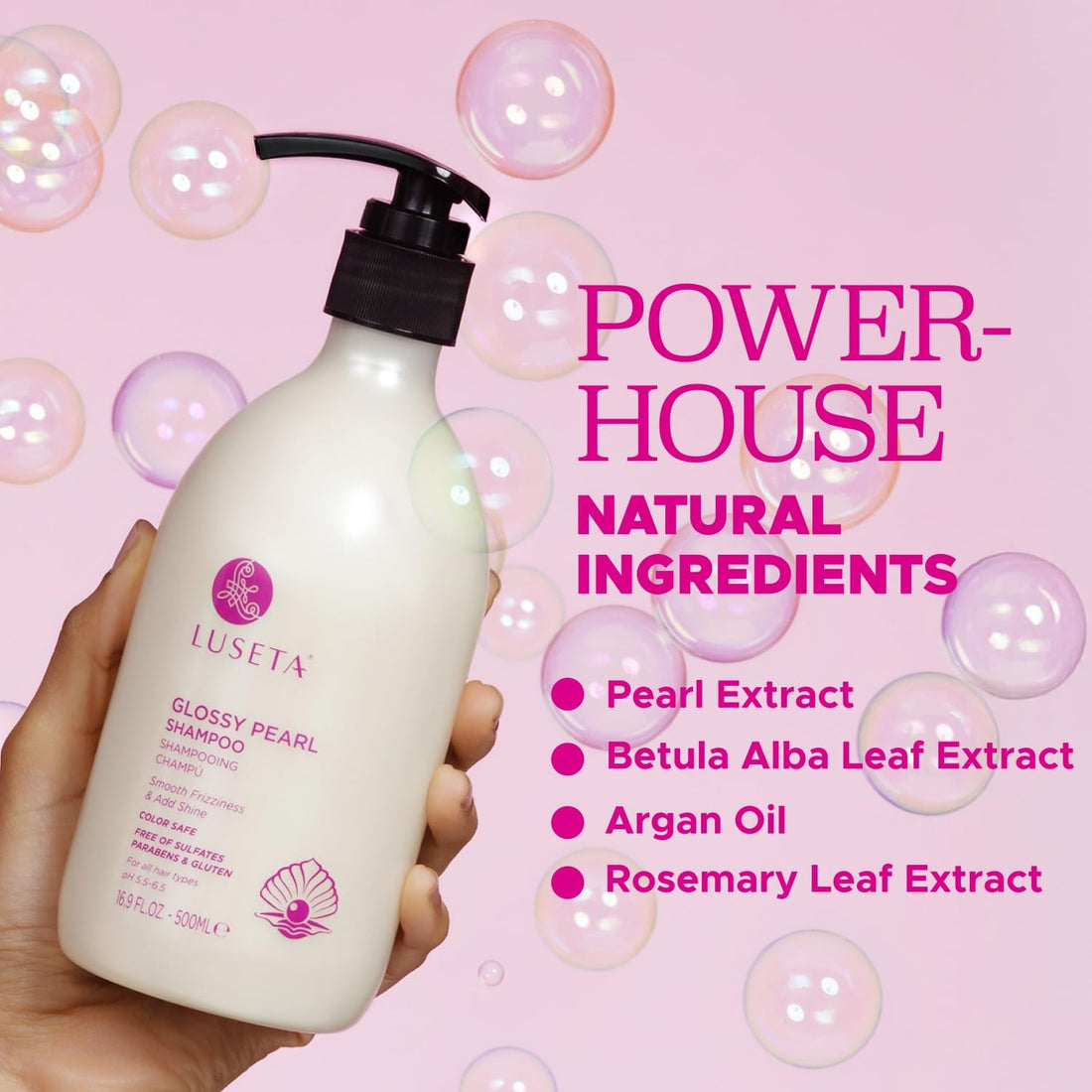 Luseta Glossy Pearl Shampoo for Smoothing and Nourishing Frizzy, Moisturizing Shampoo with Pearl Extract, Awakening shine for Dull hair 16.9 fl.oz.