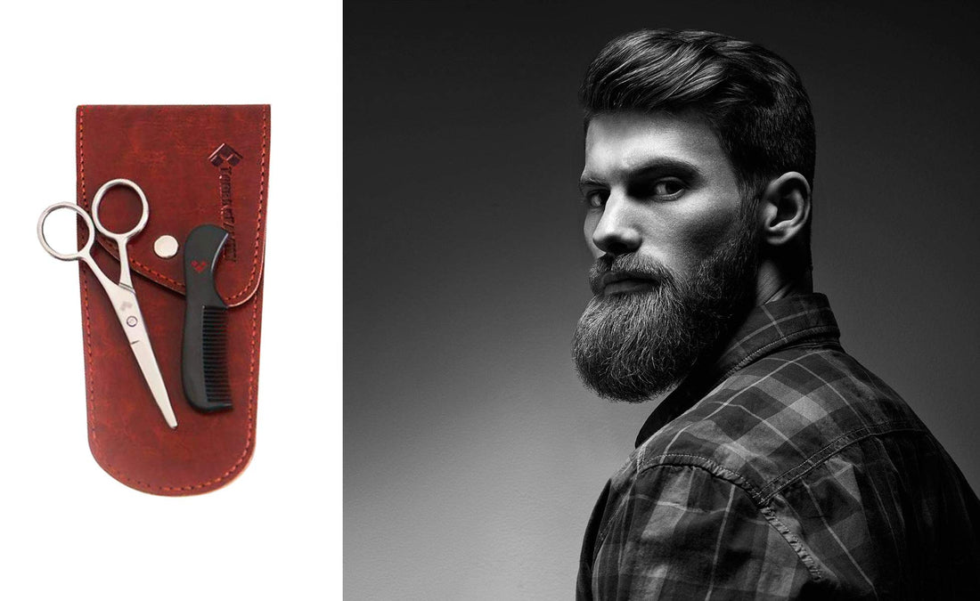 Beard Scissors Small and Comb with Case - Kit for Men Gift Set - for Trimming, Grooming, Cutting Mustache, Beards- by TorbinsFamily