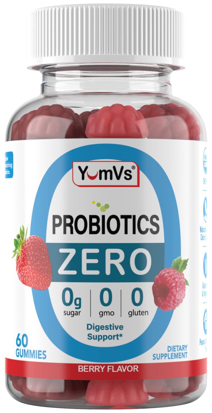 YUM-V'S - Zero Sugar Probiotic Gummies for Digestive Health - Sugar Free Probiotics for Women, Men & Kids - Gut Health Probiotic Gummies for Adults & Kids - Digestive Support Gummy Supplements - 60ct
