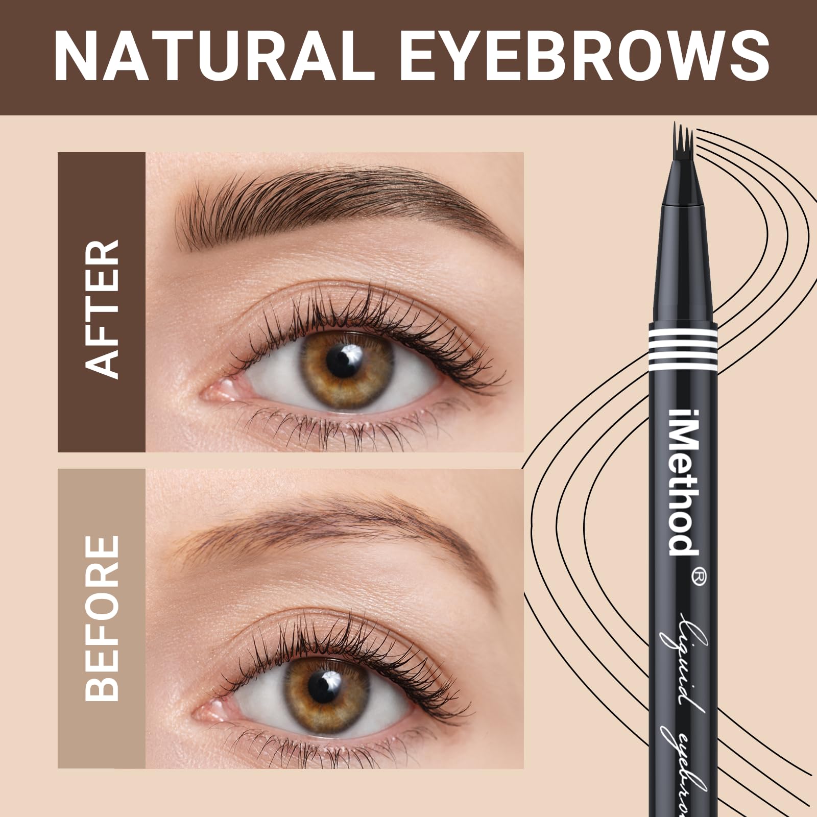 iMethod Eyebrow Pen - Eyebrow Pencil with Micro 4-Fork Tip, Microblading Eyebrow Pen for Natural Hair-Like Brows, Long-Lasting Eye Brow Pencils for Women, Smudge-proof, Light Brown